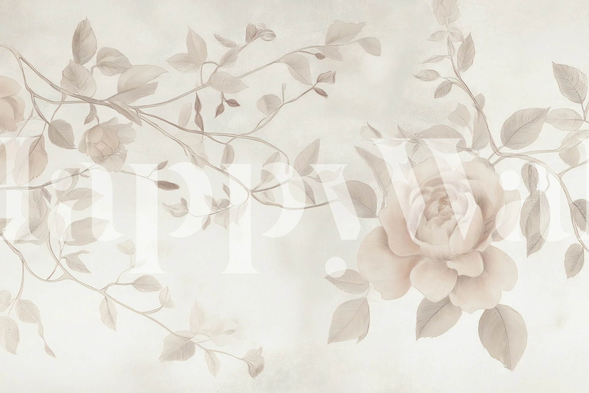 Beige floral wallpaper in a soft neutral room