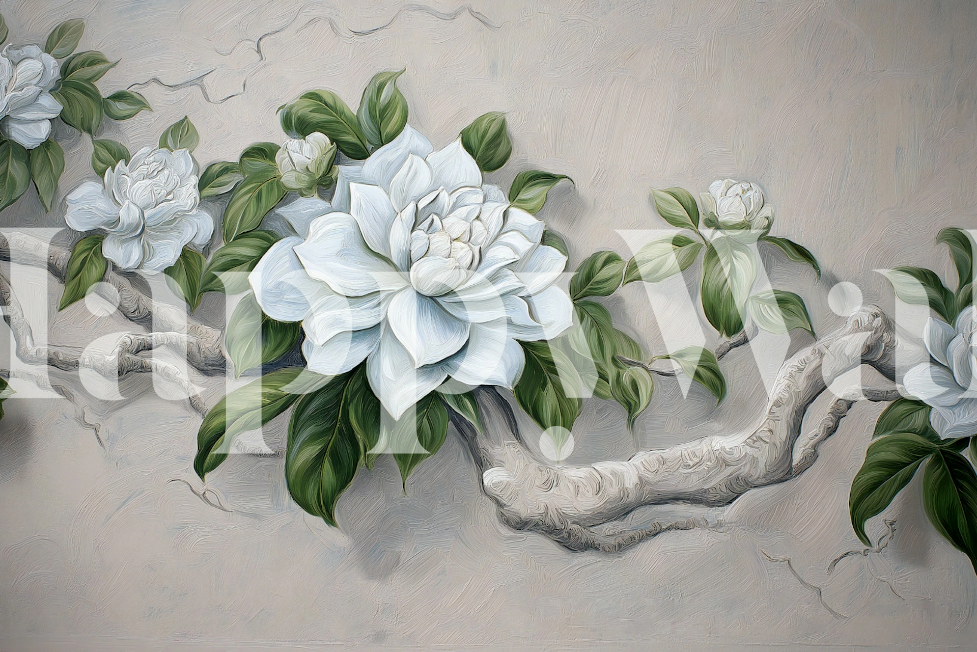 Tranquil white blooms wallpaper in a room