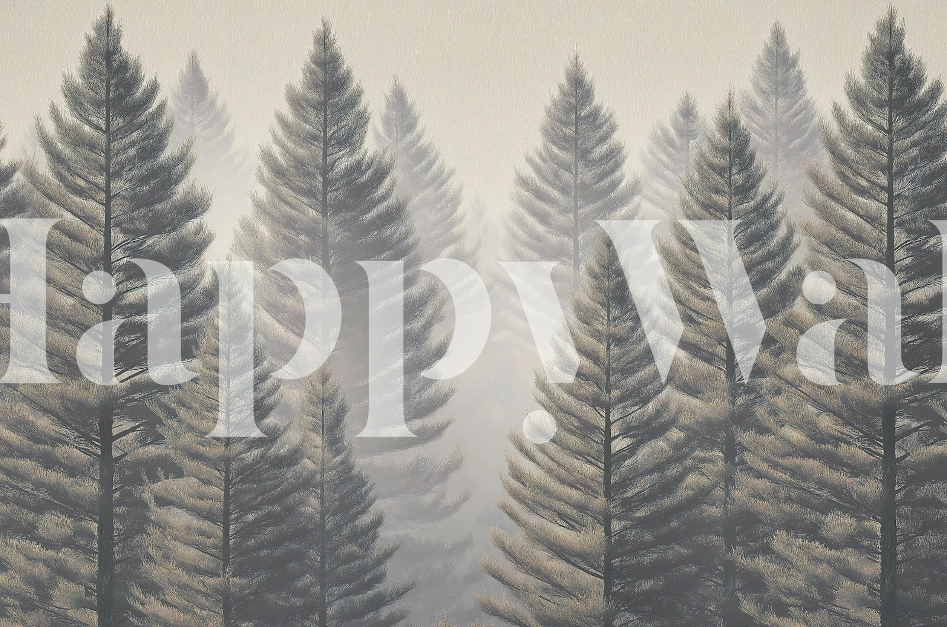 Pine trees in the mist wallpaper in a room