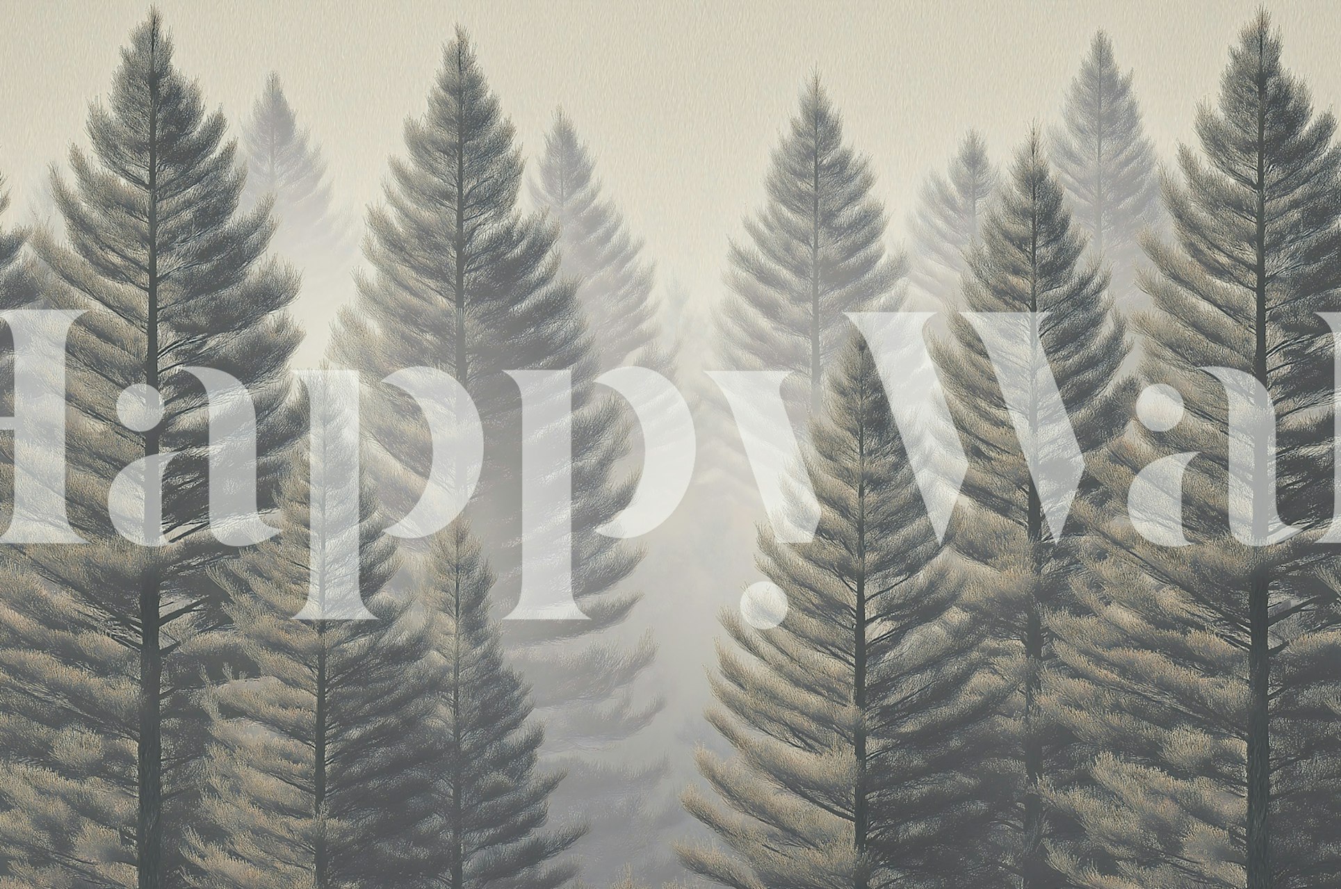 Pine trees in the mist wallpaper in a room