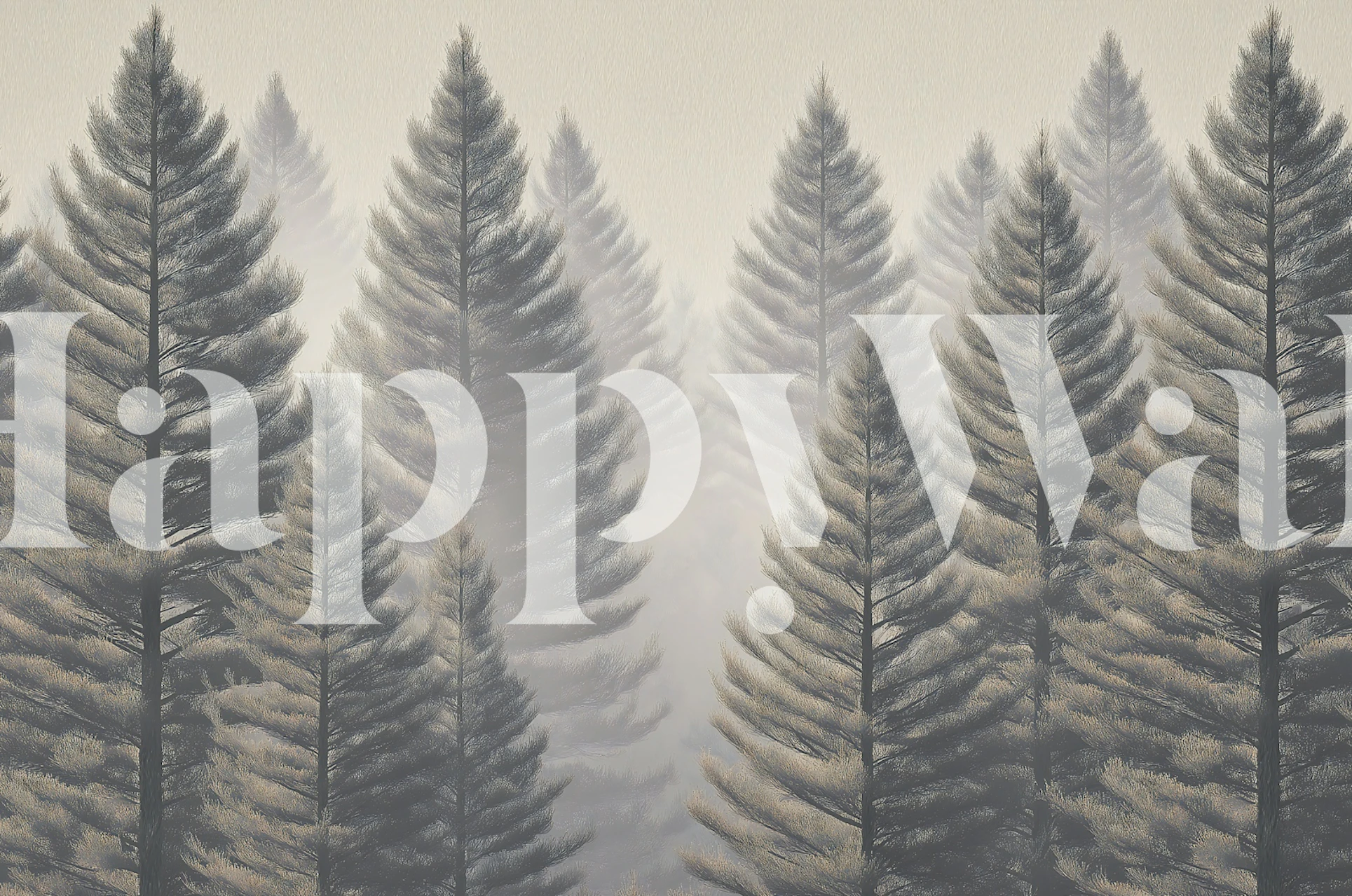 Pine trees in the mist wallpaper in a room
