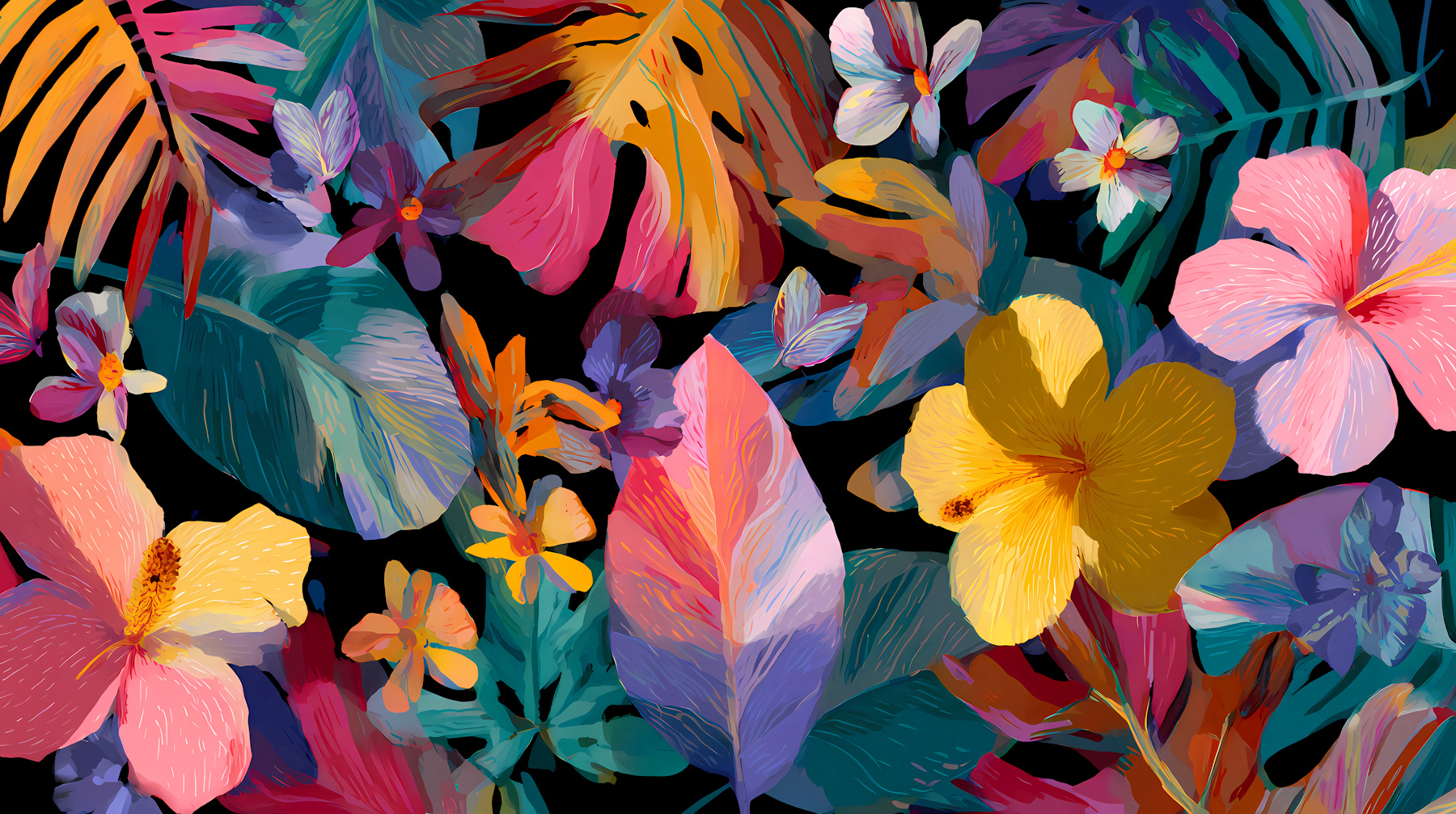 Tropical Floral Wallpaper Black Background