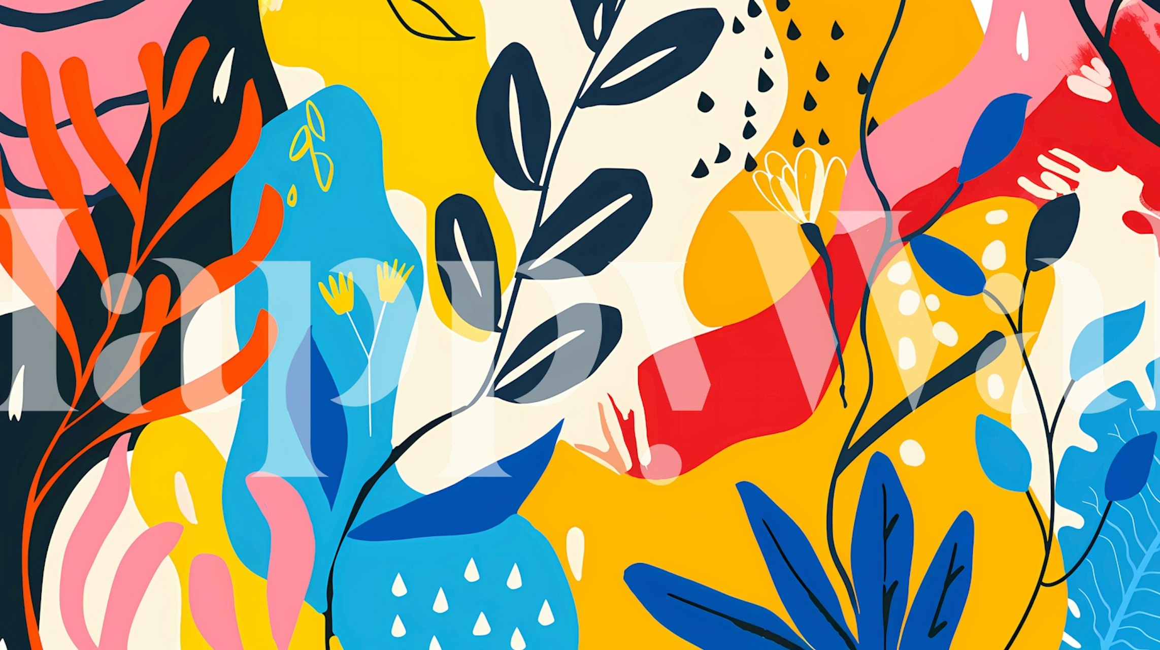 Design de papel de parede Colorful Leaf Harmony em um cômodo