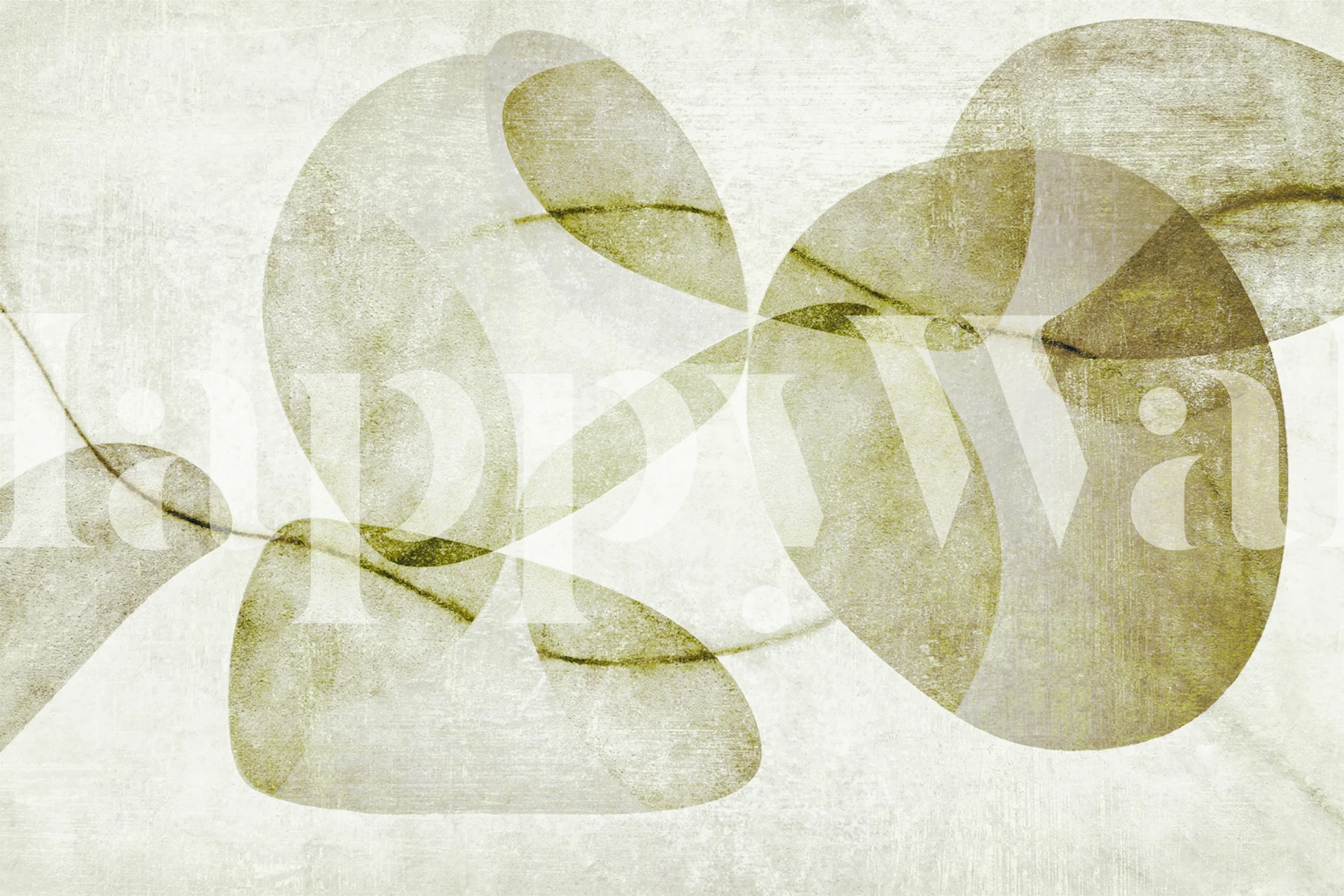 Abstract groen organisch behang in een moderne kamer