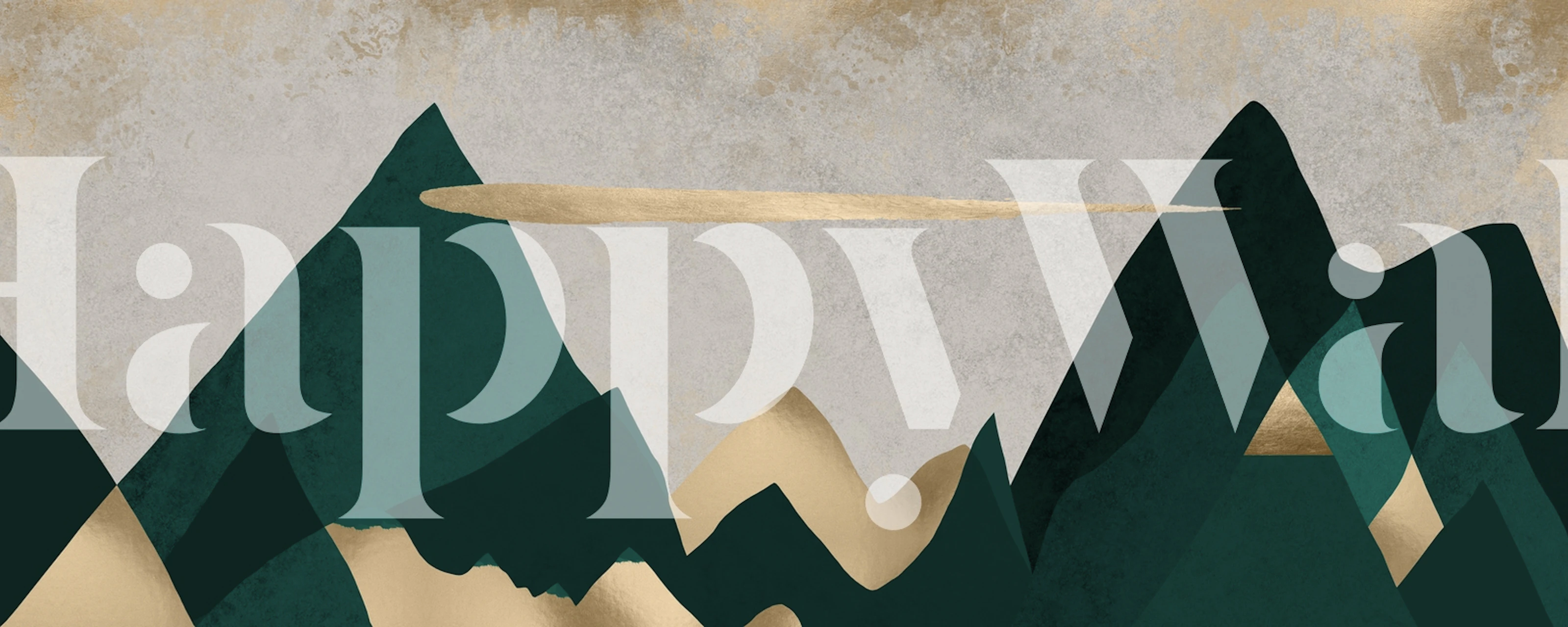 Abstrakt geometrisk fjellveggmaleri med gullaksenter