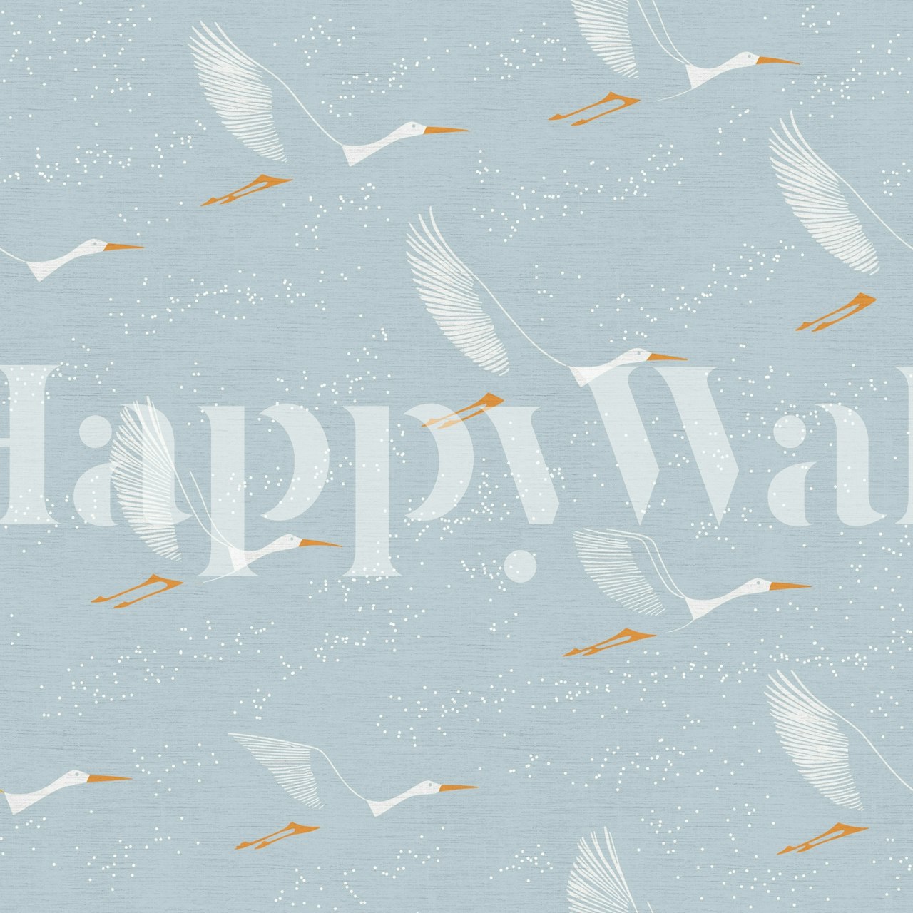 Wallpaper with white flying birds on pastel blue