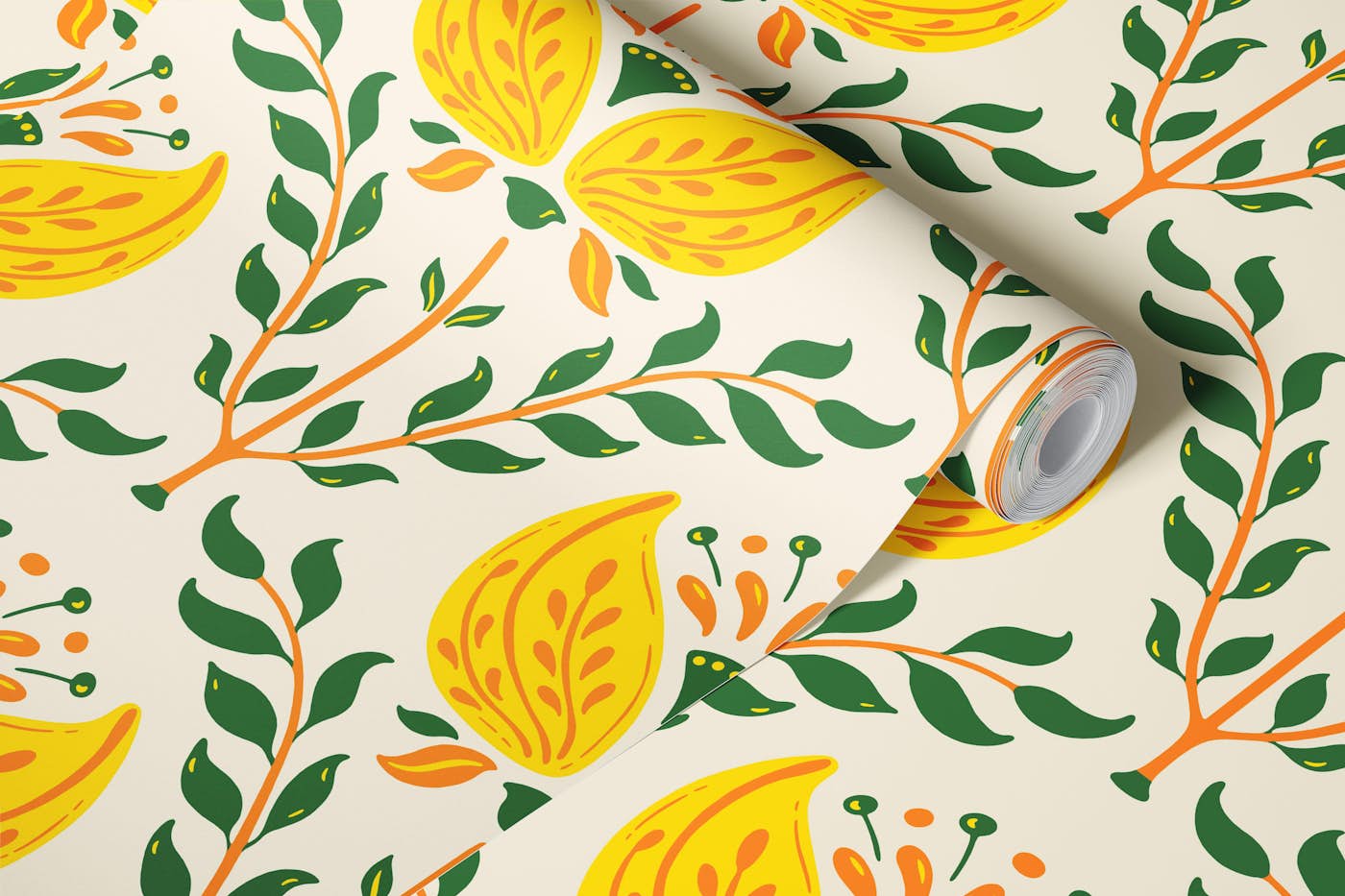 Bella - Whimsical Floral - Yellow Green wallpaper roll