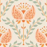 Bella - Whimsical Floral - Peach Sage Green tapet