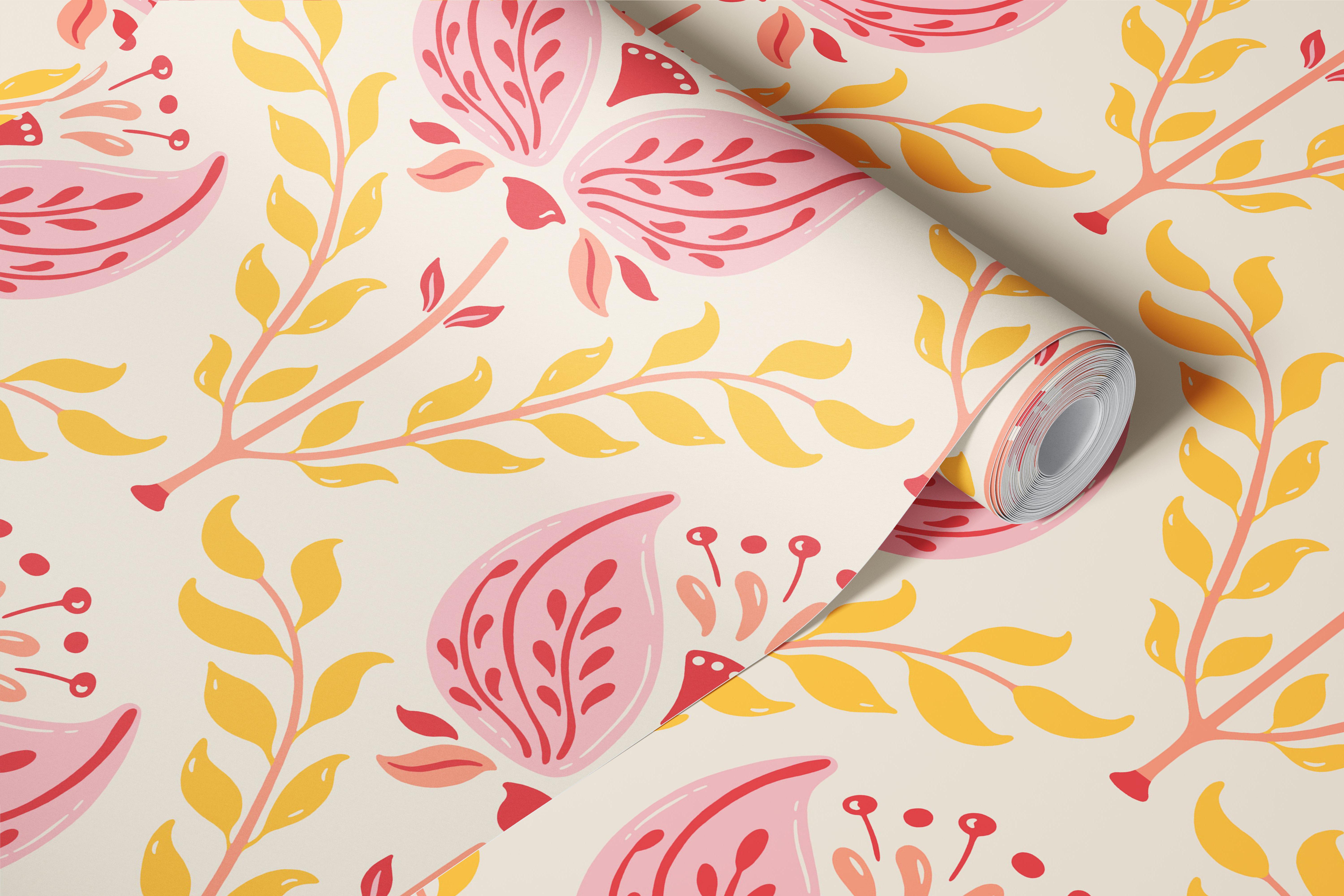 Pink and yellow floral pattern wallpaper