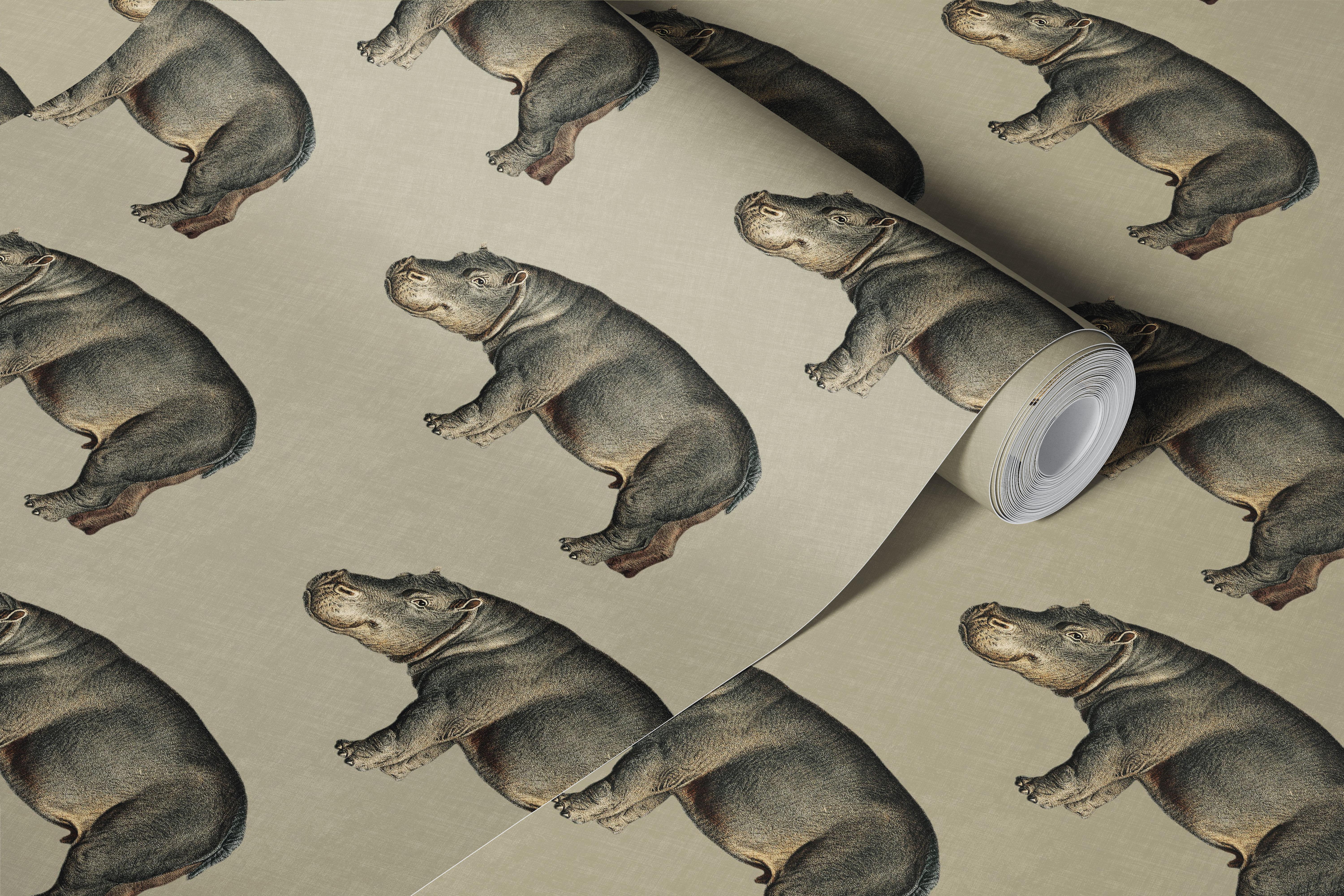 Ταπετσαρία Vintage hippos σε ένα δωμάτιο
