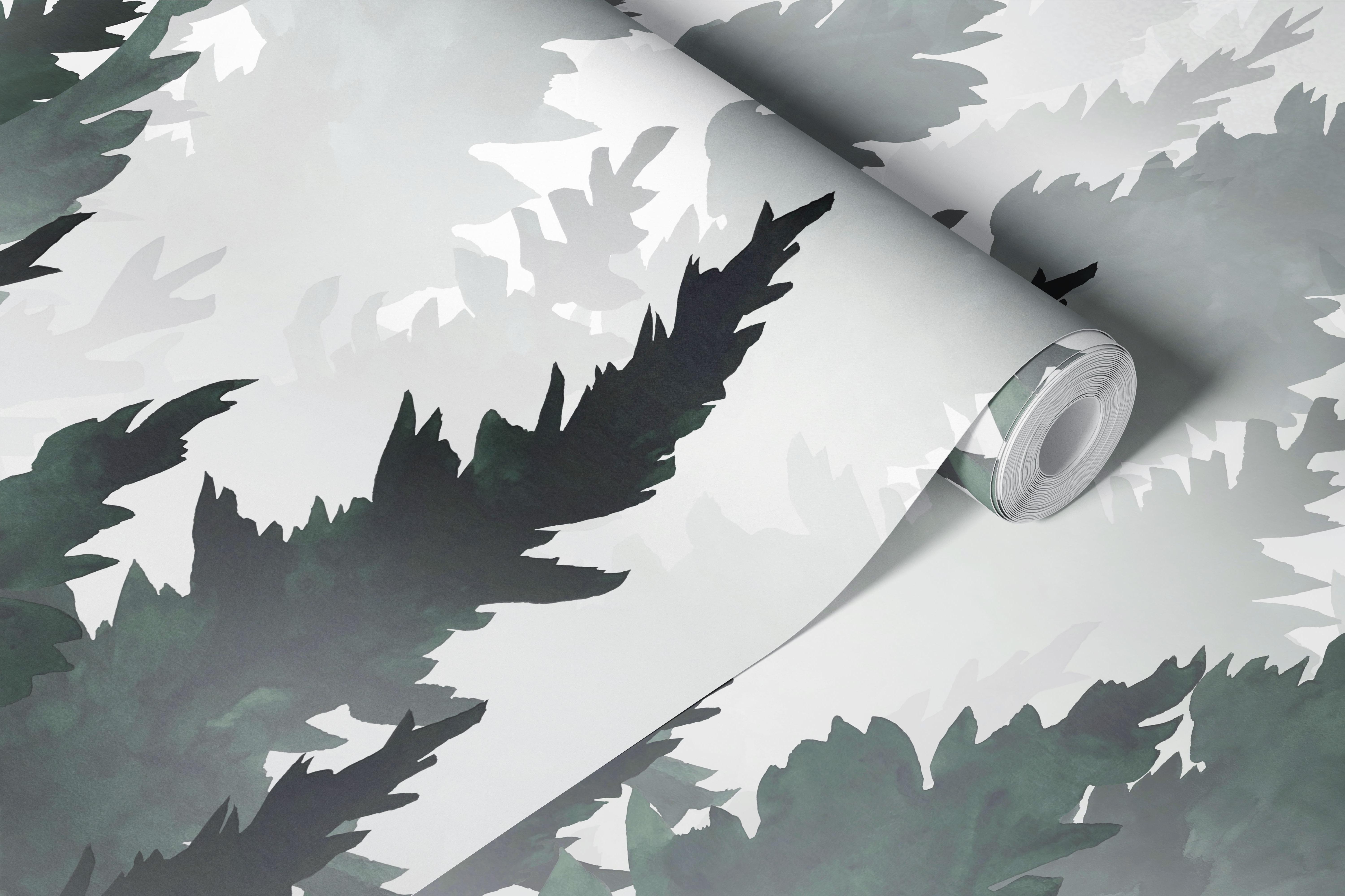 Mystical Pine Forest green wallpaper in a room