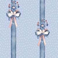 Sweet Blue Ribbons bows and flowers on blue wallpaper