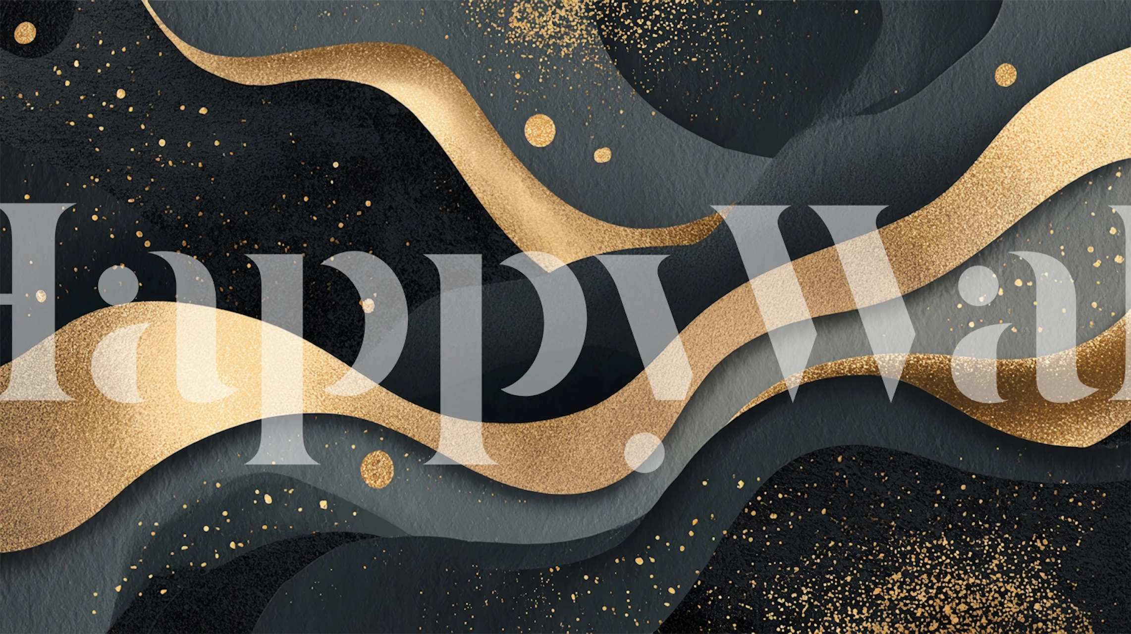 Black and gold flowing wave design wallpaper