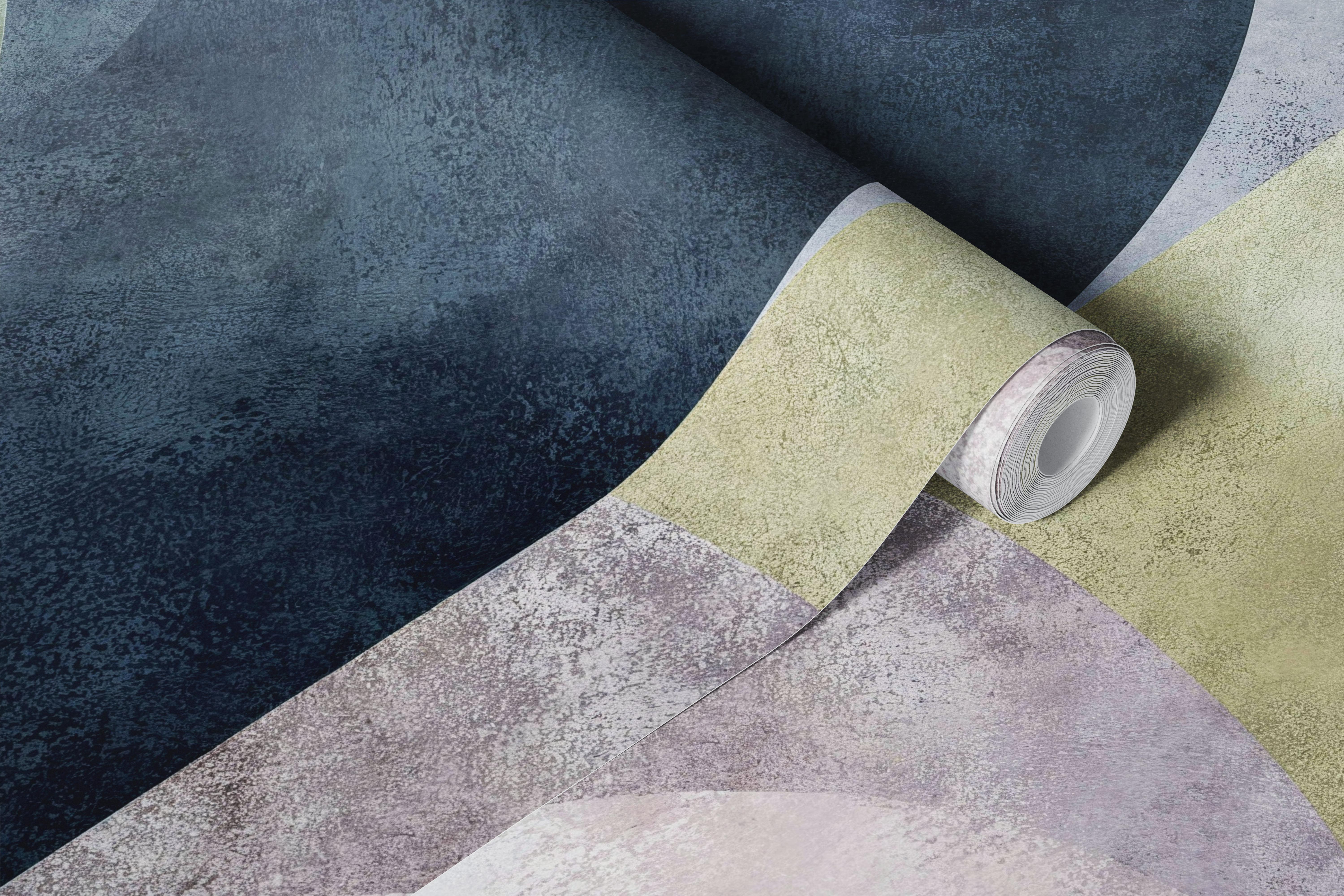 Geometric shapes in muted tones of purple, green, and blue wallpaper