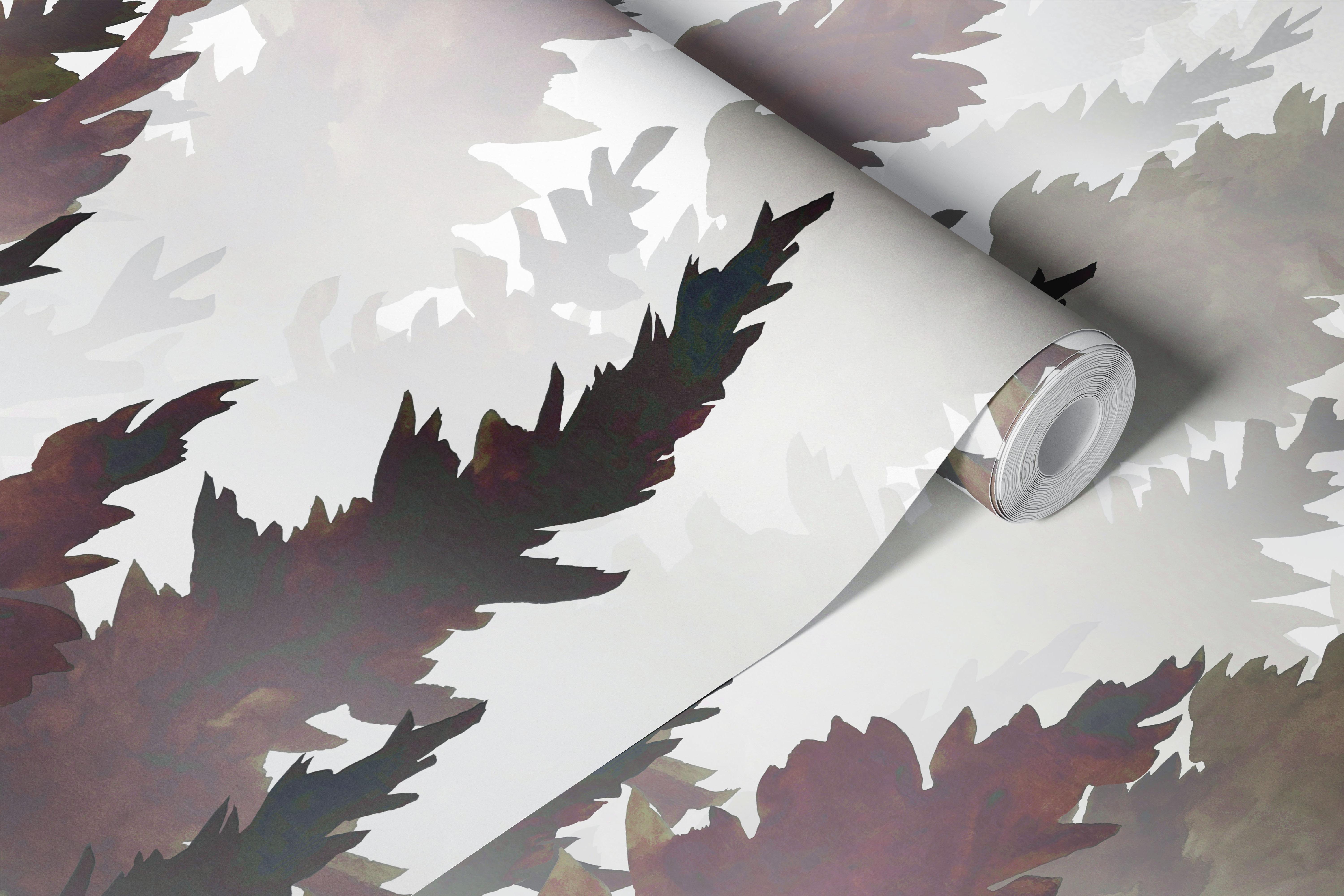 Pine forest silhouette in brown and gray tones wallpaper