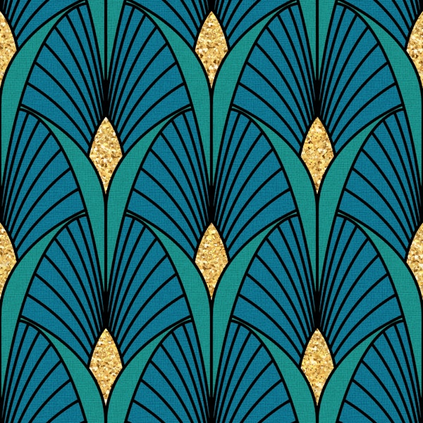 Teal and Gold Fan Design