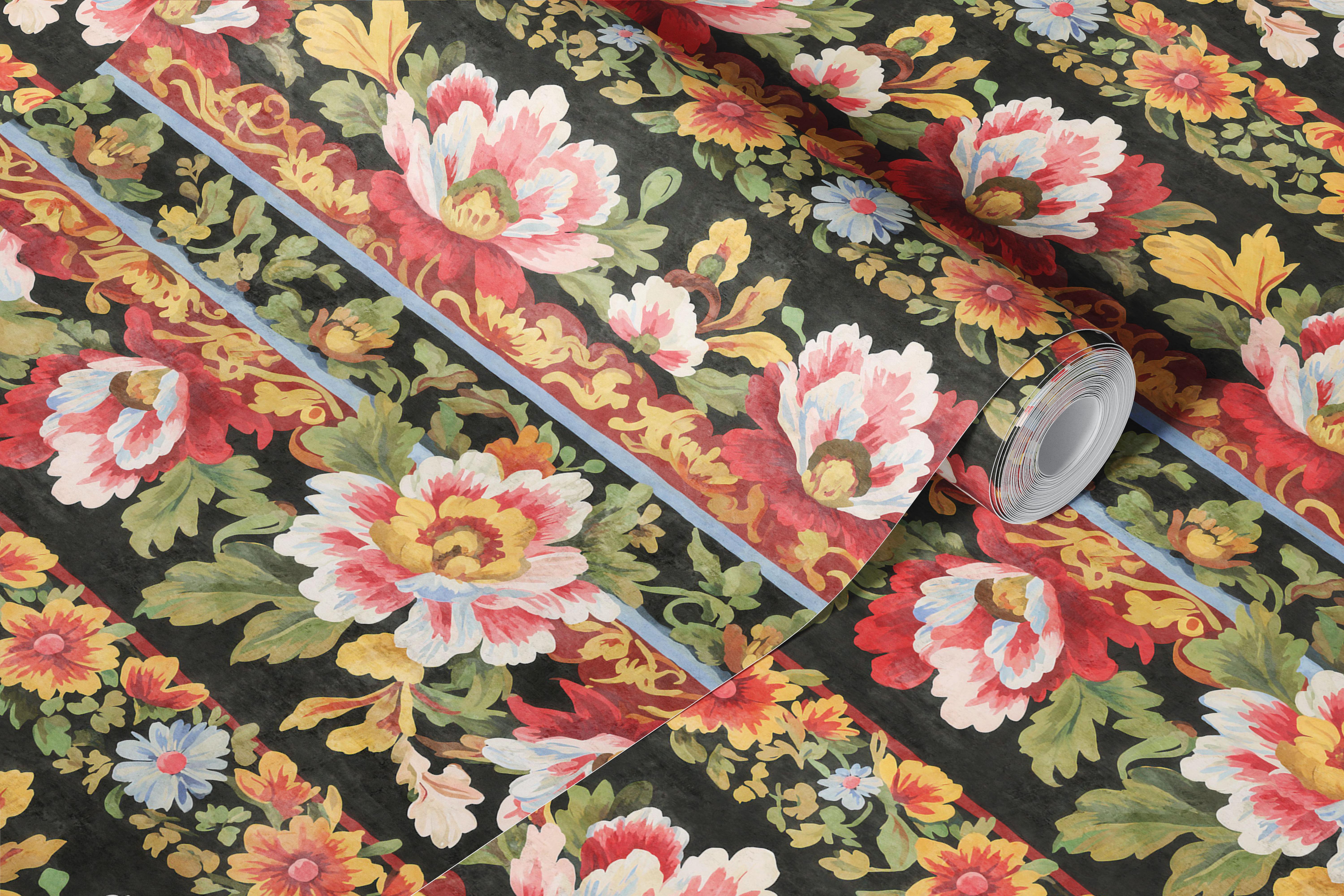 Heritage Flower Tapestry on Black Tapete