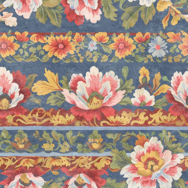 Heritage Flower Tapestry on Blue