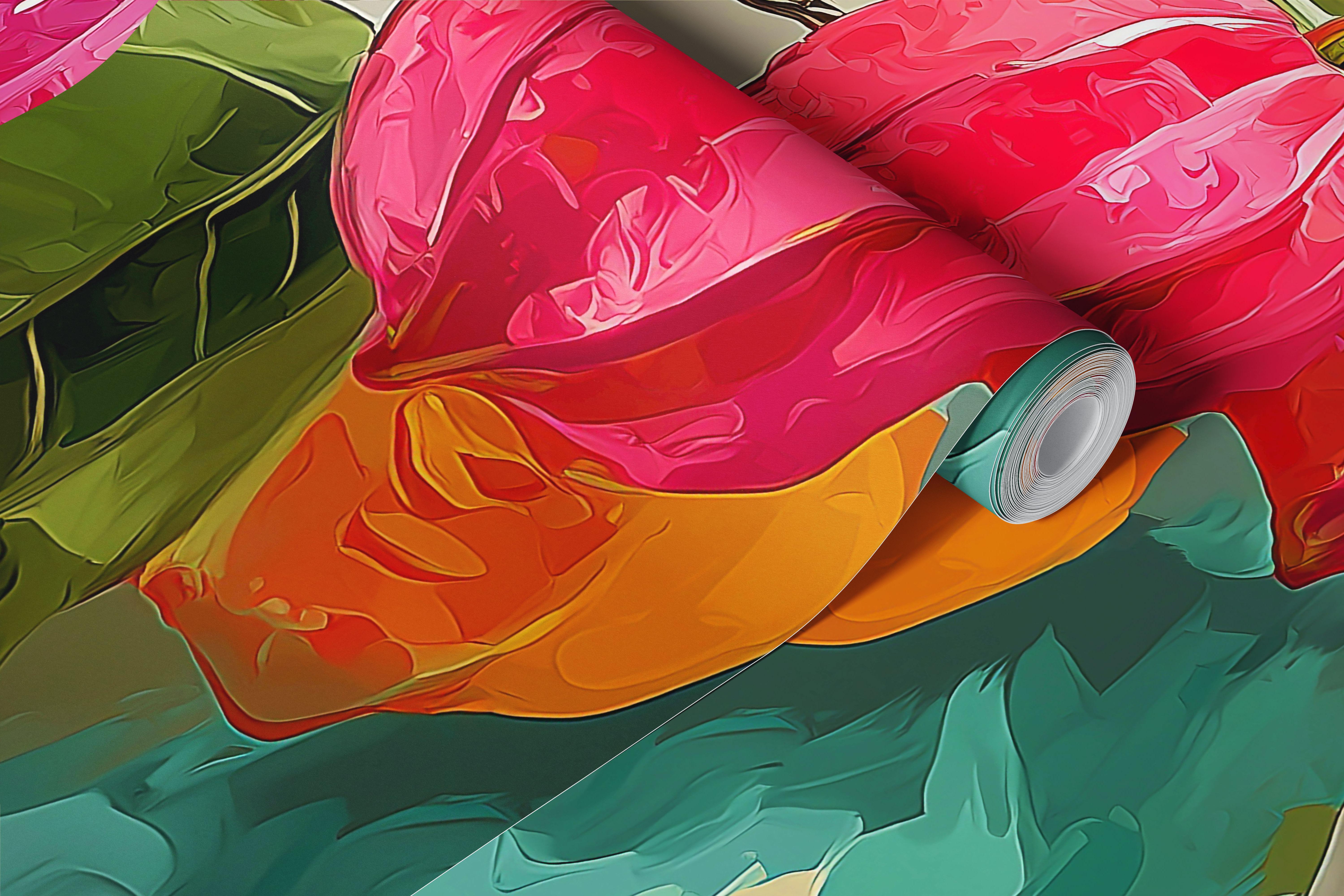 Vibrant carambola harvest wallpaper design in a room