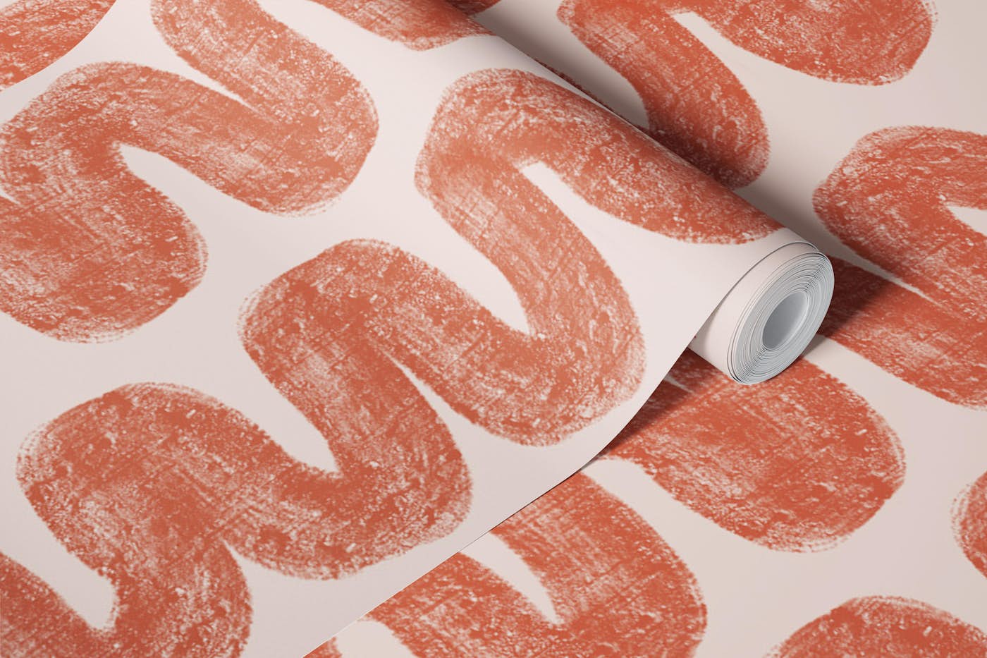 Terracotta Wiggly Stripes Wavy Paint Lines wallpaper roll