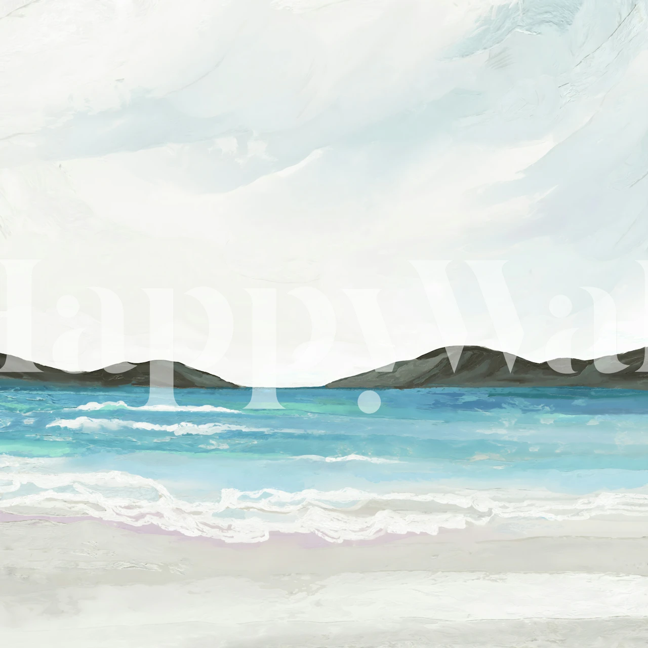 Ocean landscape with blue waves and mountains wallpaper