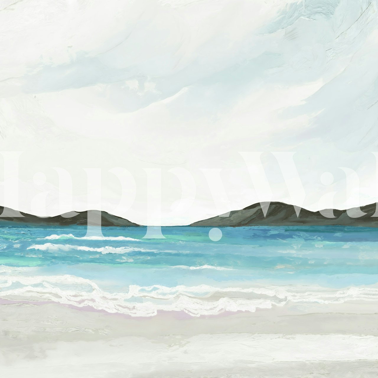 Ocean landscape with blue waves and mountains wallpaper