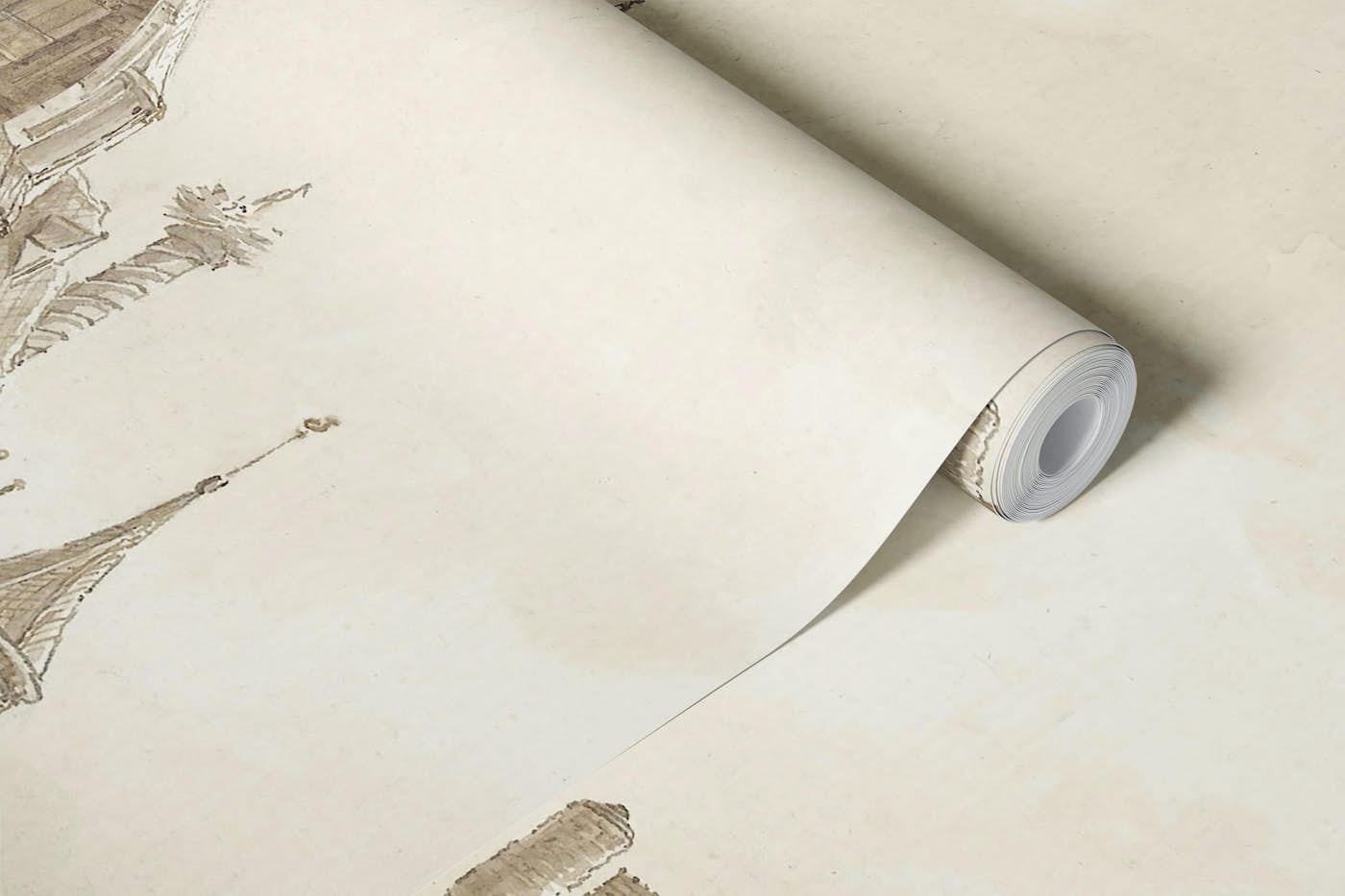 Antique Castle Landscape in Sepia wallpaper roll