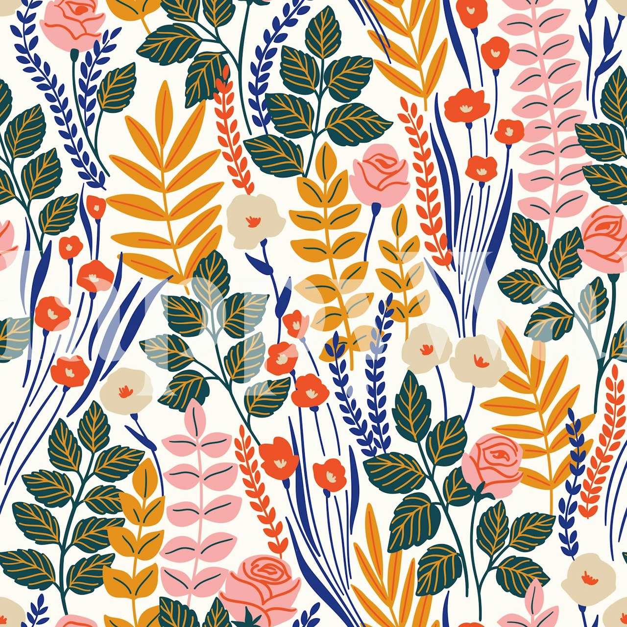 Colorful floral patterns with pink roses and green leaves wallpaper