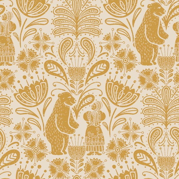 Folklore Bear in Woodland Mustard Yellow