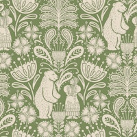 Block Print Folk Art Bear Forest Scene Green wallpaper