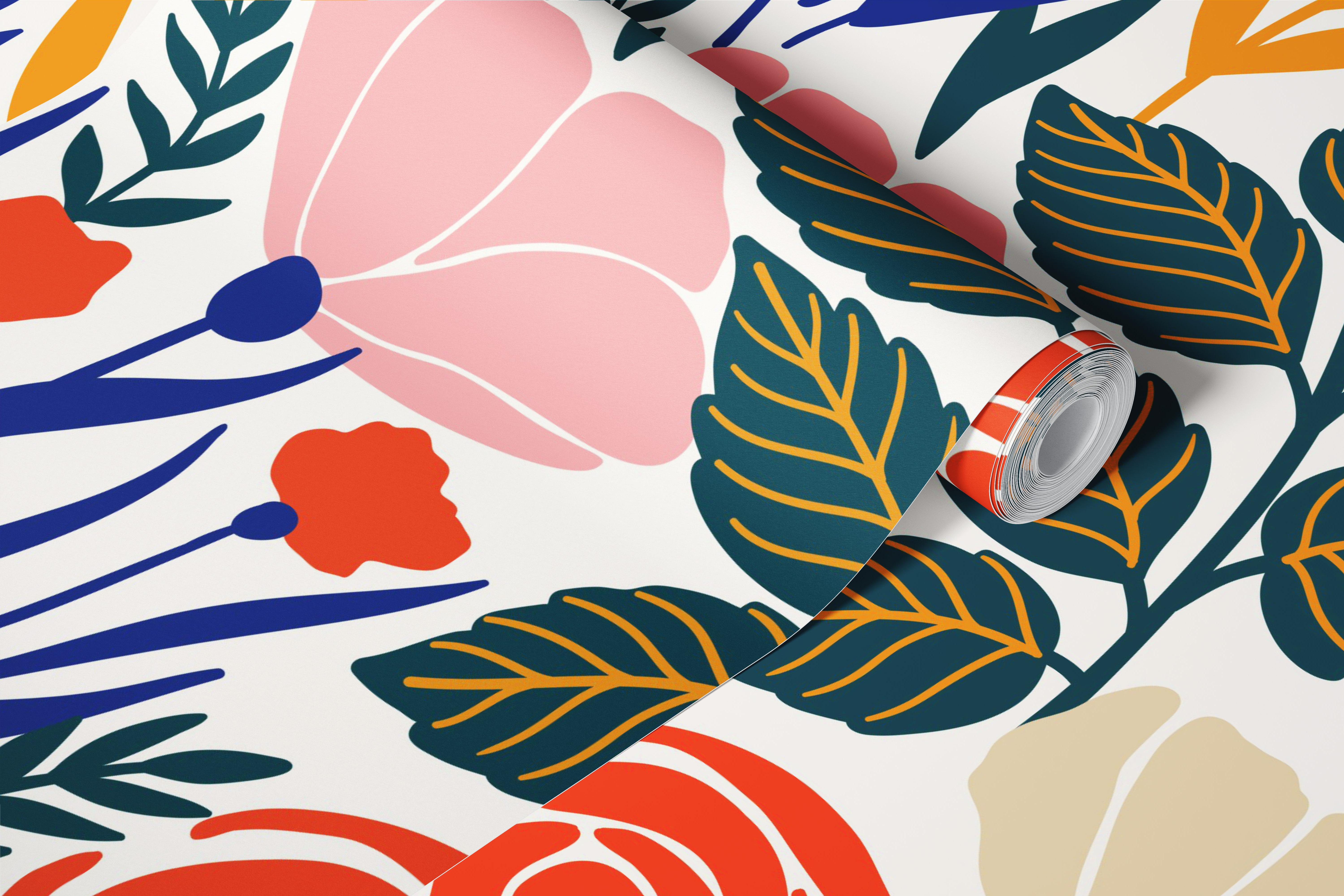 Wild Flowers pink behang in een kamer