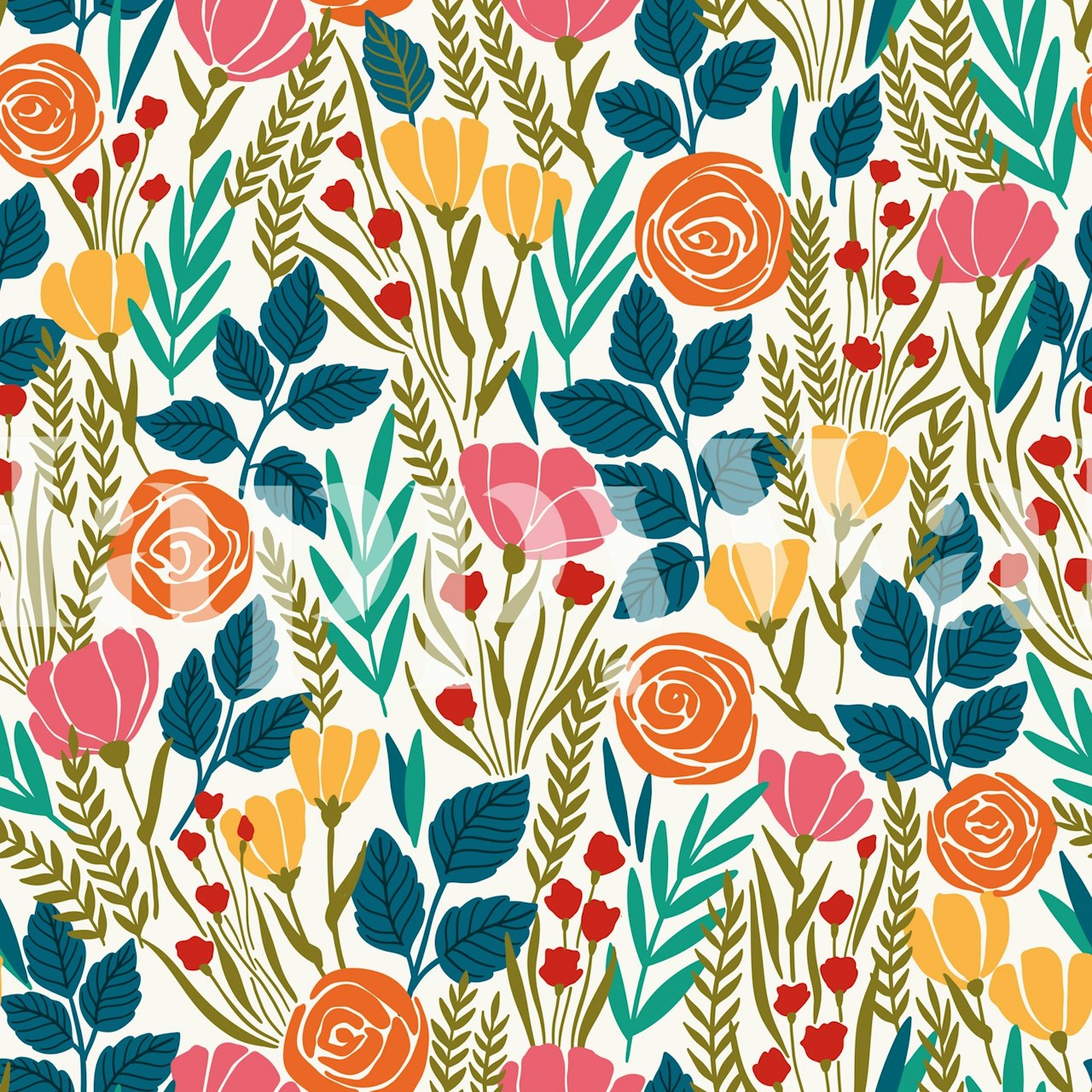 Colorful floral patterns with turquoise background wallpaper