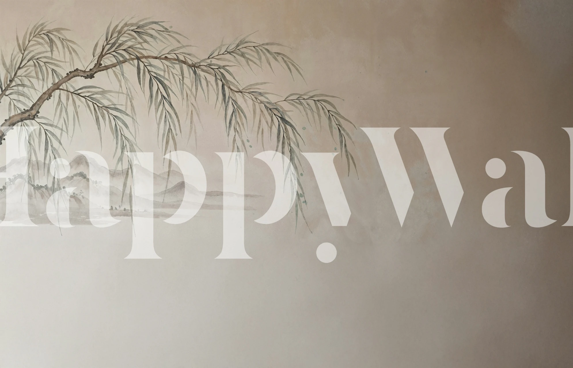 Mountain landscape with soft colors and bamboo branches wallpaper