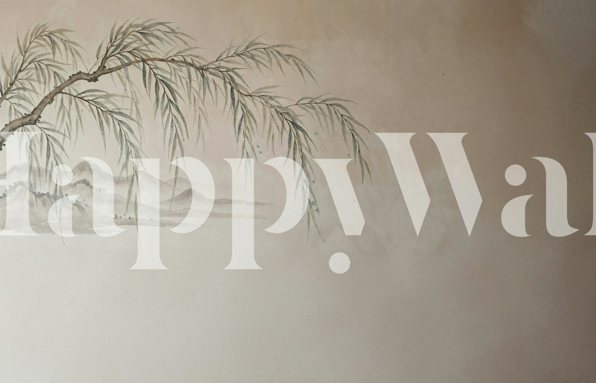 Mountain landscape with soft colors and bamboo branches wallpaper