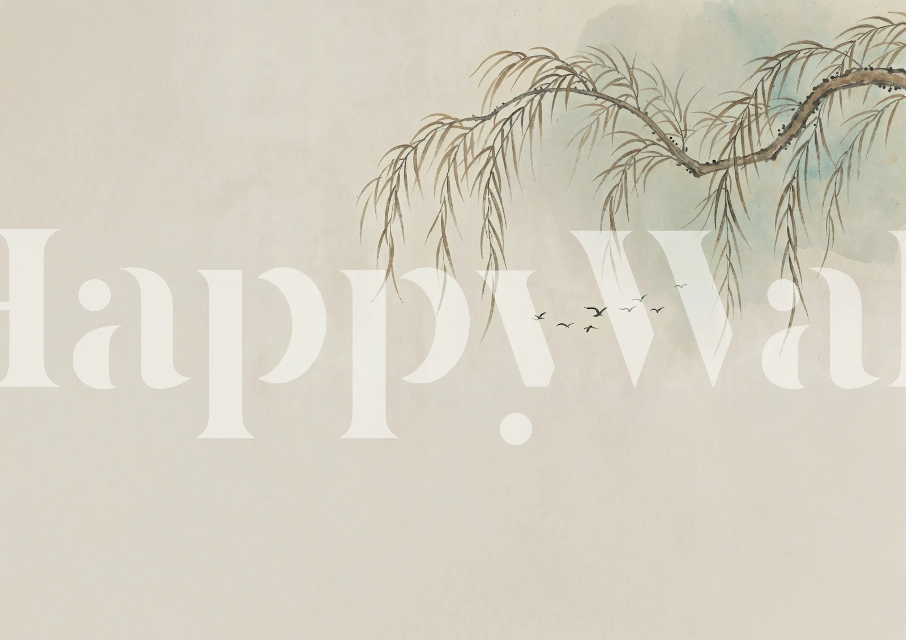 Peaceful willow scene wallpaper in a room