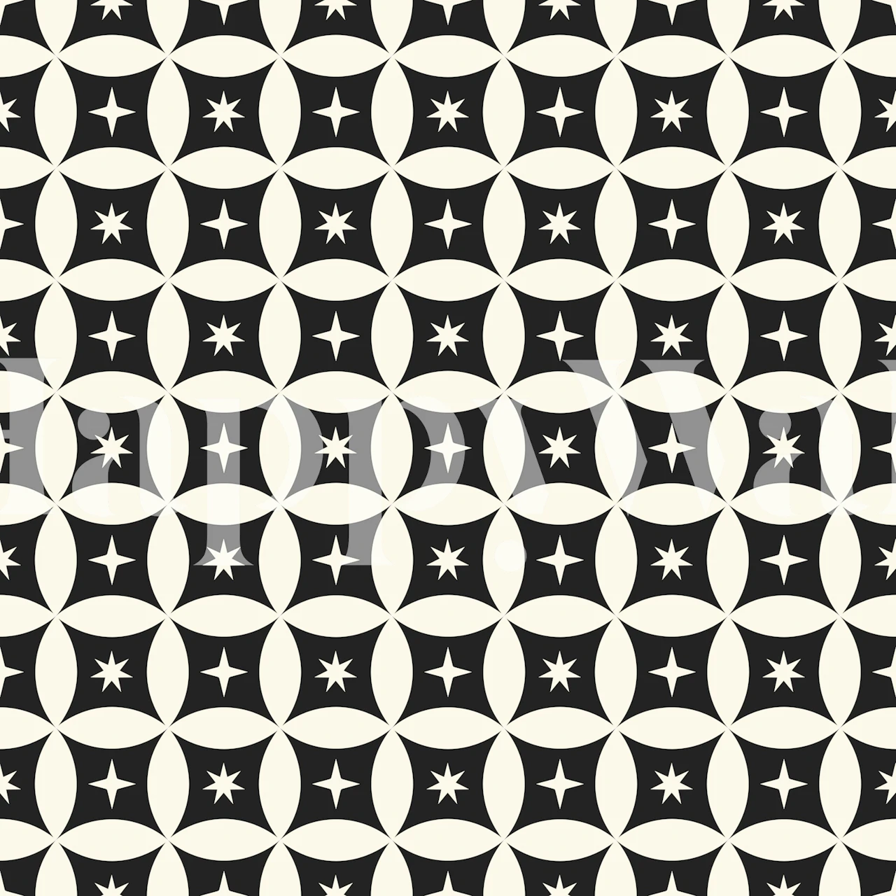 Geometric circles and stars wallpaper in a room