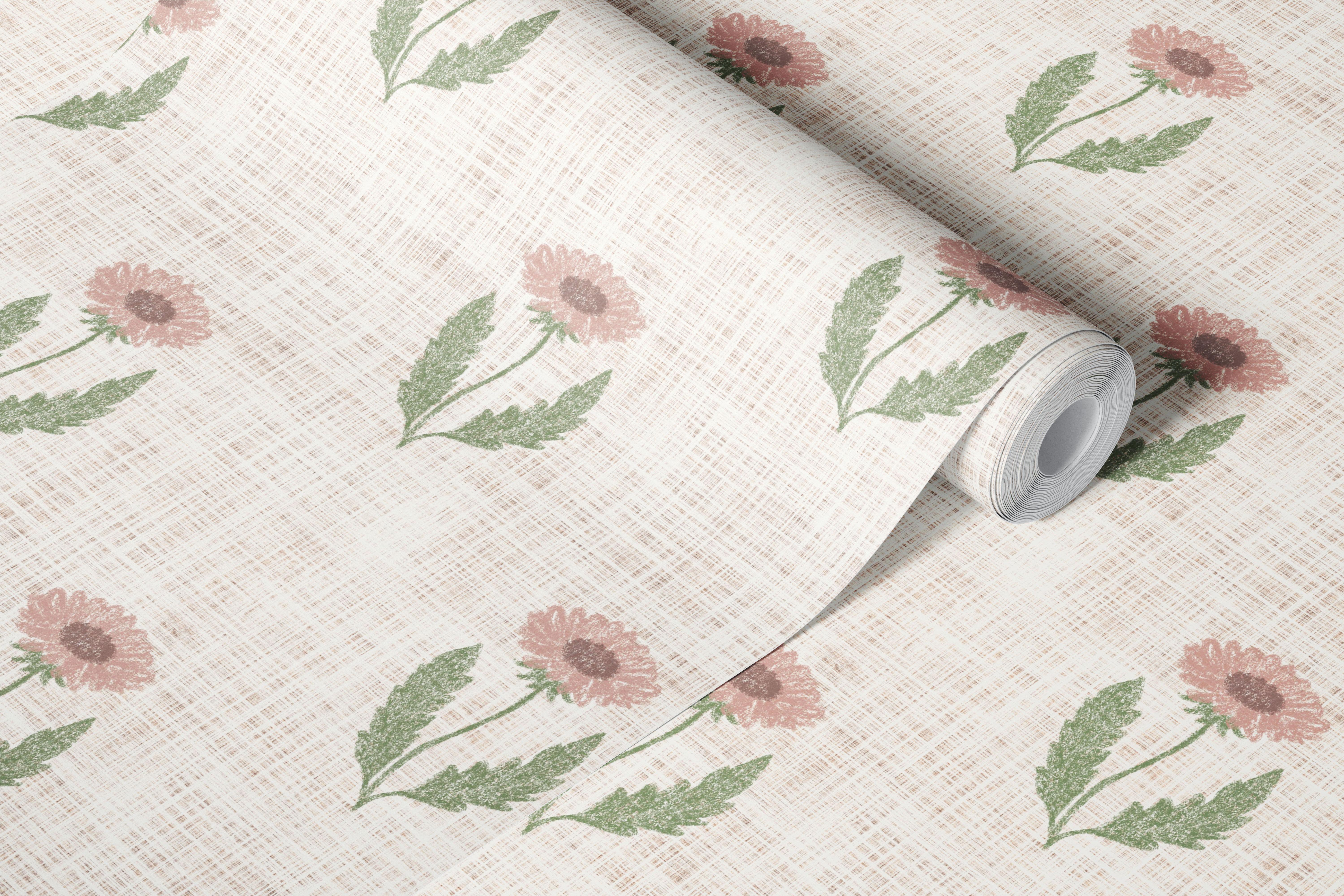 Rustic Vintage Floral Linen Texture tapeta u sobi