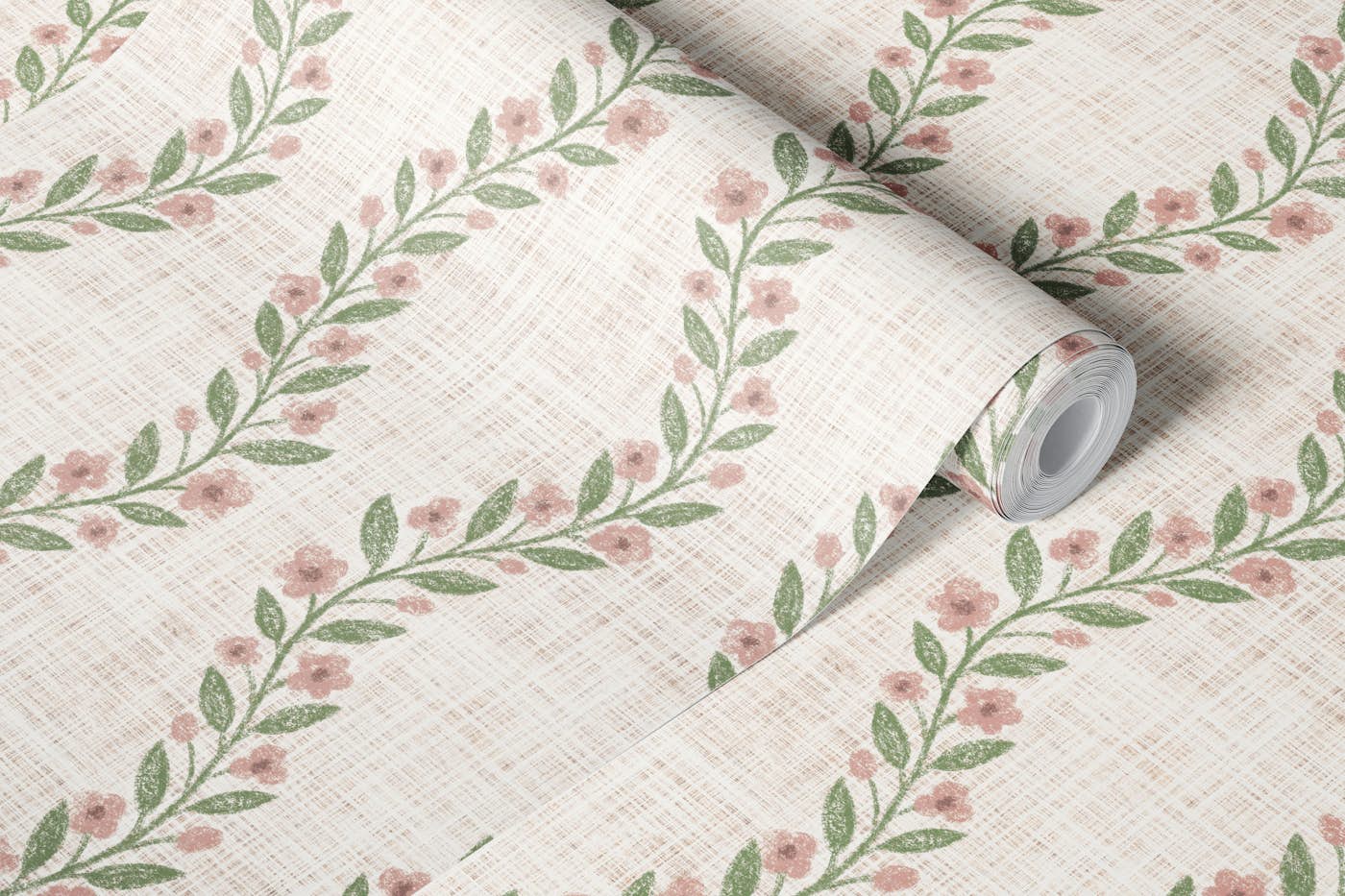 Earth tone Charming Vine Blooms wallpaper roll
