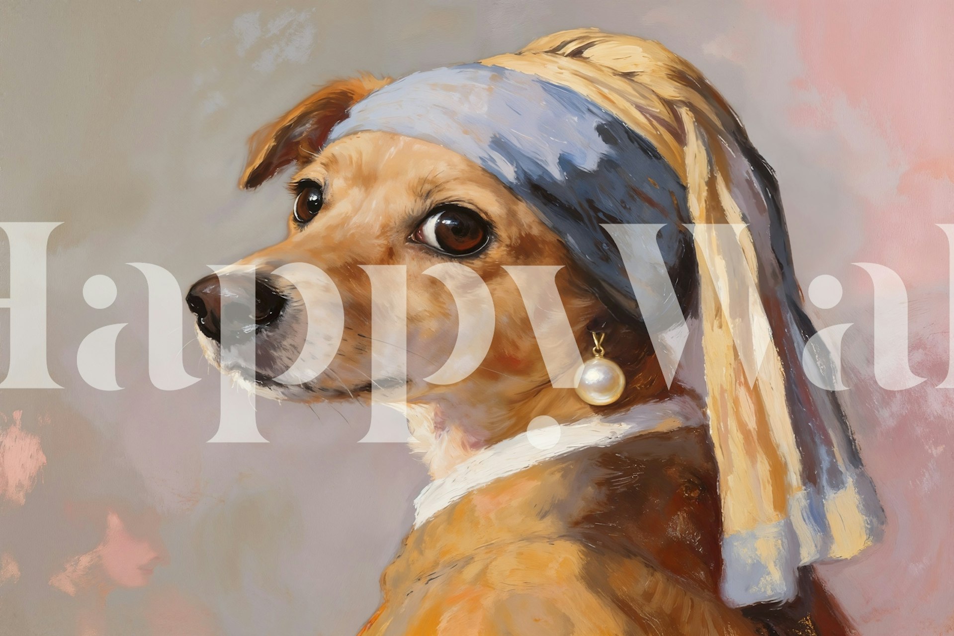 Chien dans le design de papier peint Girl with Pearl Earring Parody Painting