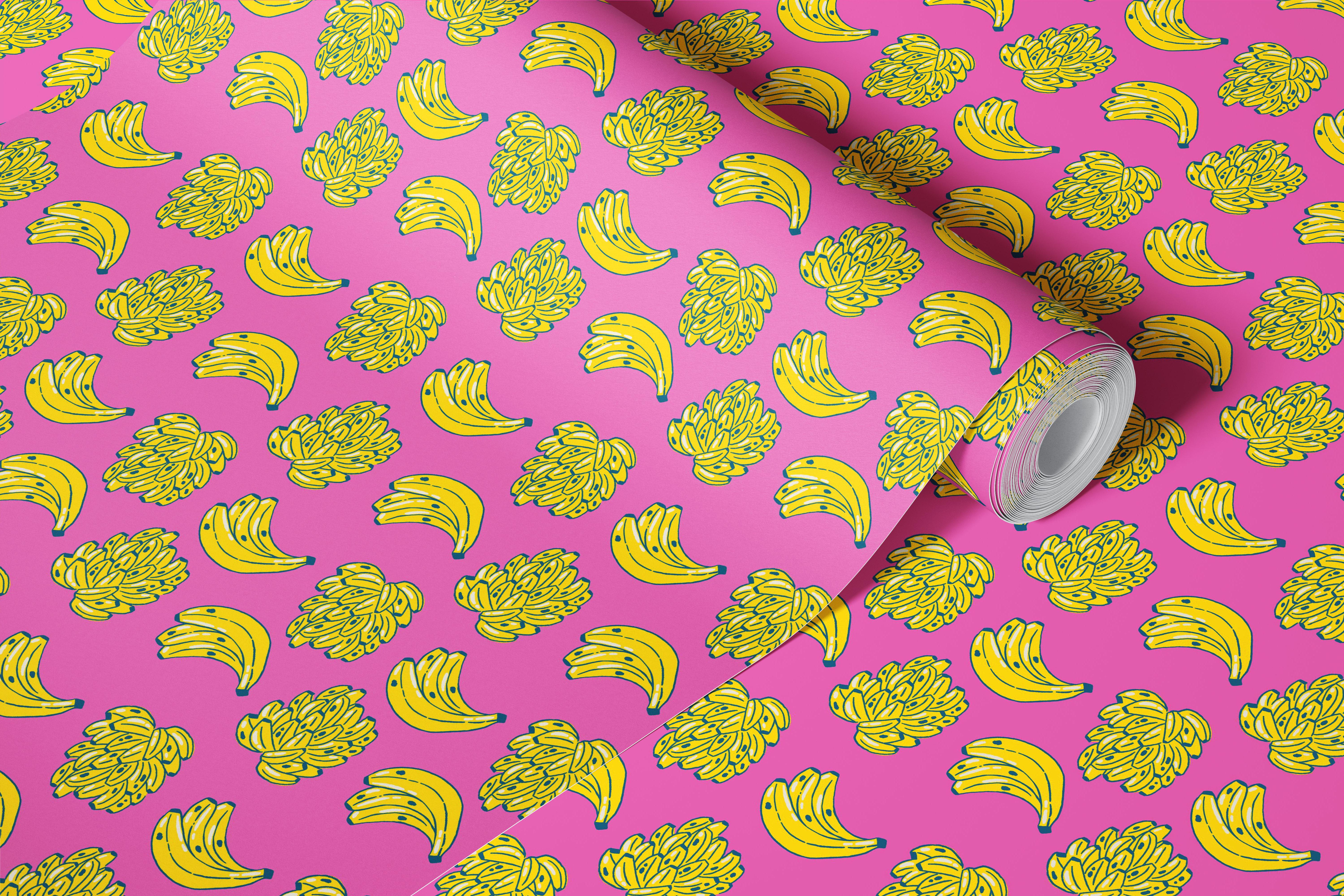 Tropical bananas pattern wallpaper in a room