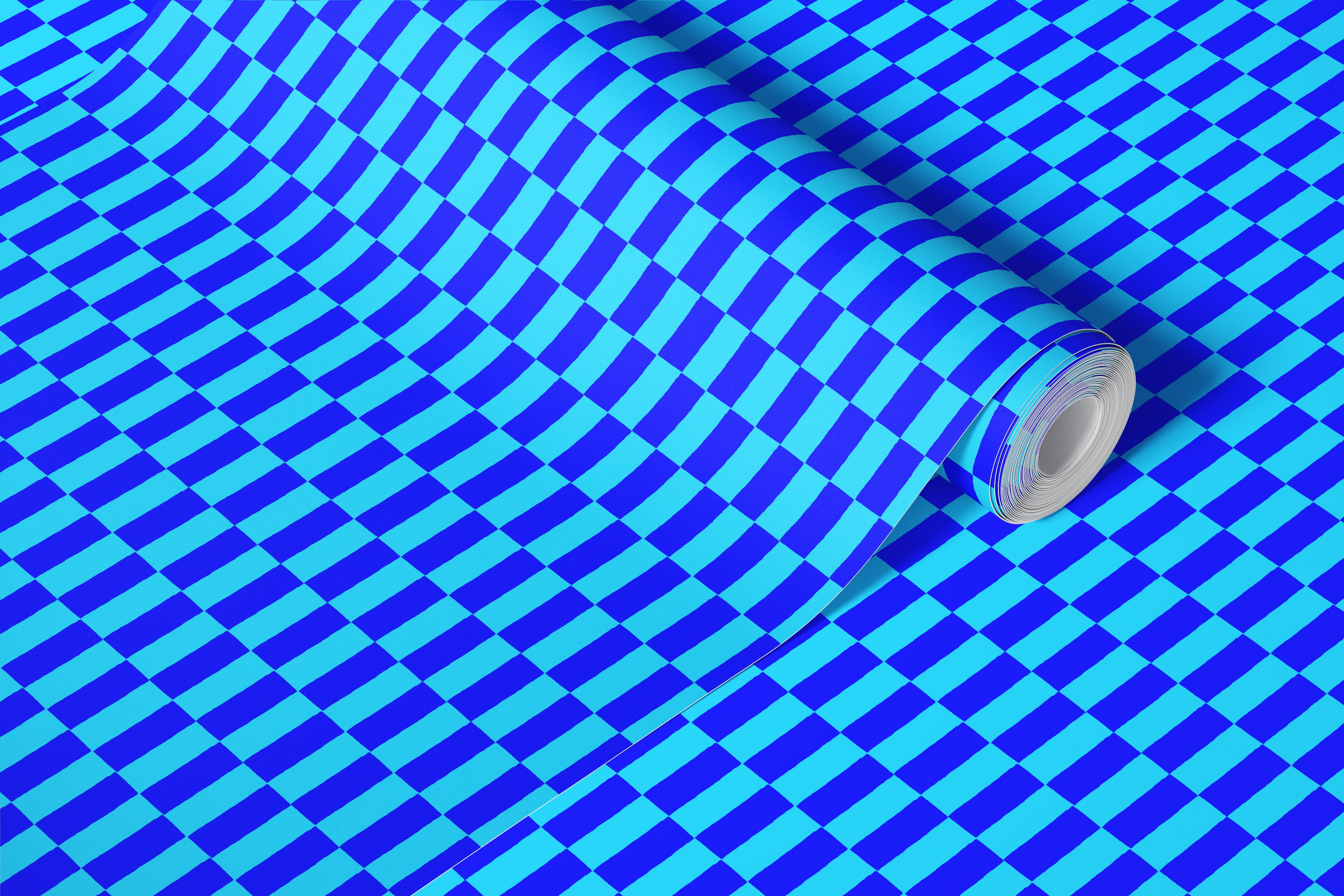 Shades of blue abstract geometric wallpaper in room