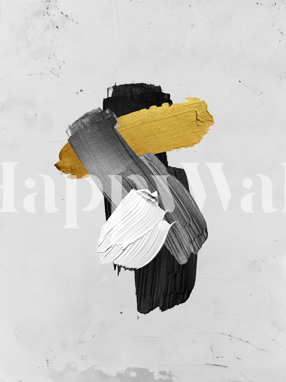 Abstrakt penseldrag tapet med svarta, vita och guld accenter på en strukturerad bakgrund