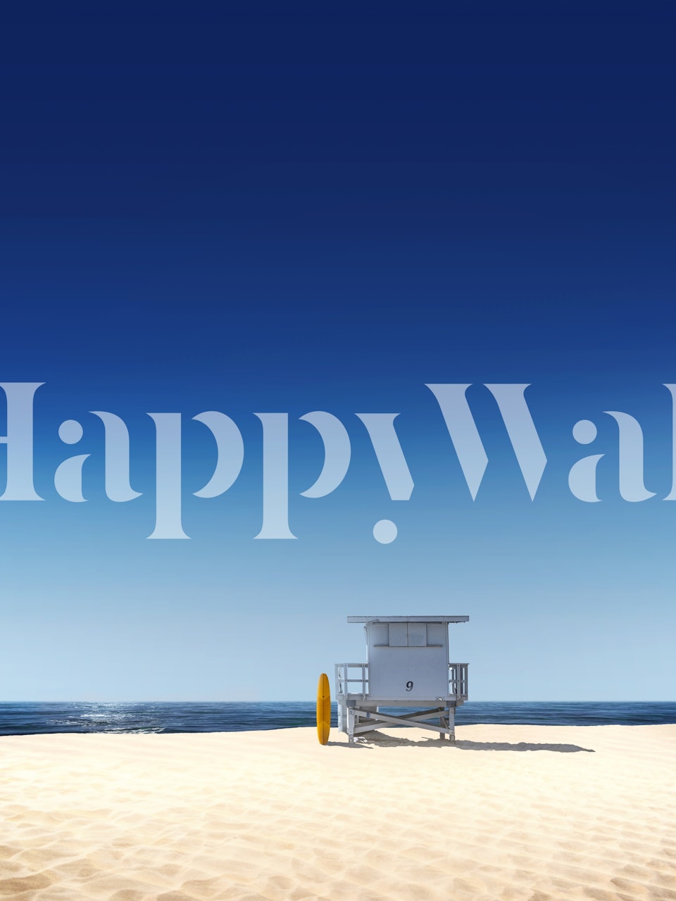 Badvaktstorn på en sandstrand med blå himmel och havsväggmålning