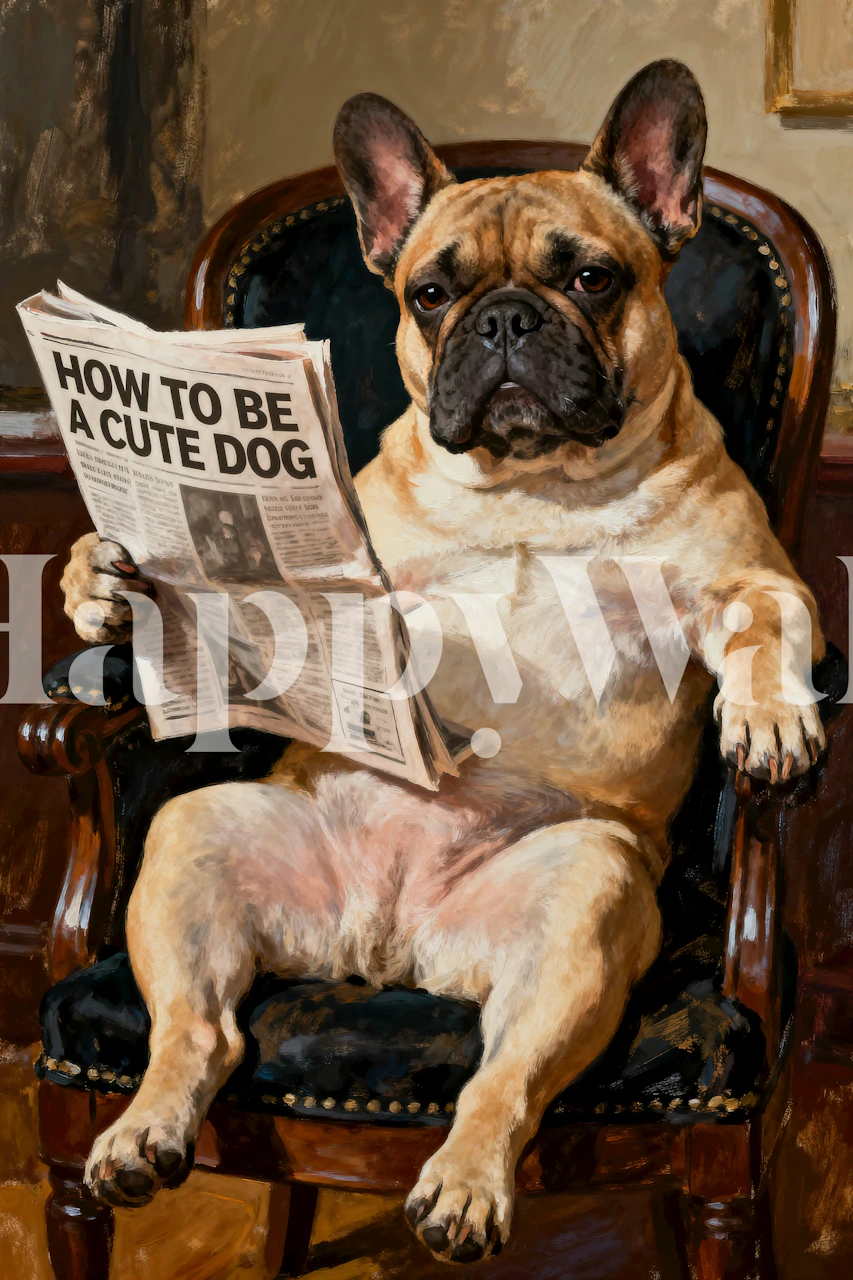 Bulldog reading newspaper wallpaper featuring warm tones and playful theme