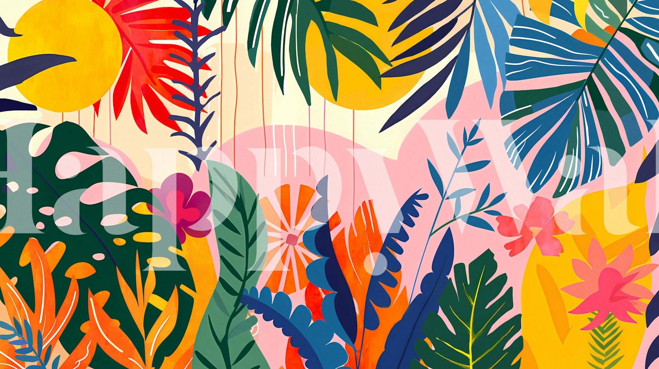 Vibrant tropical escape wallpaper in a room