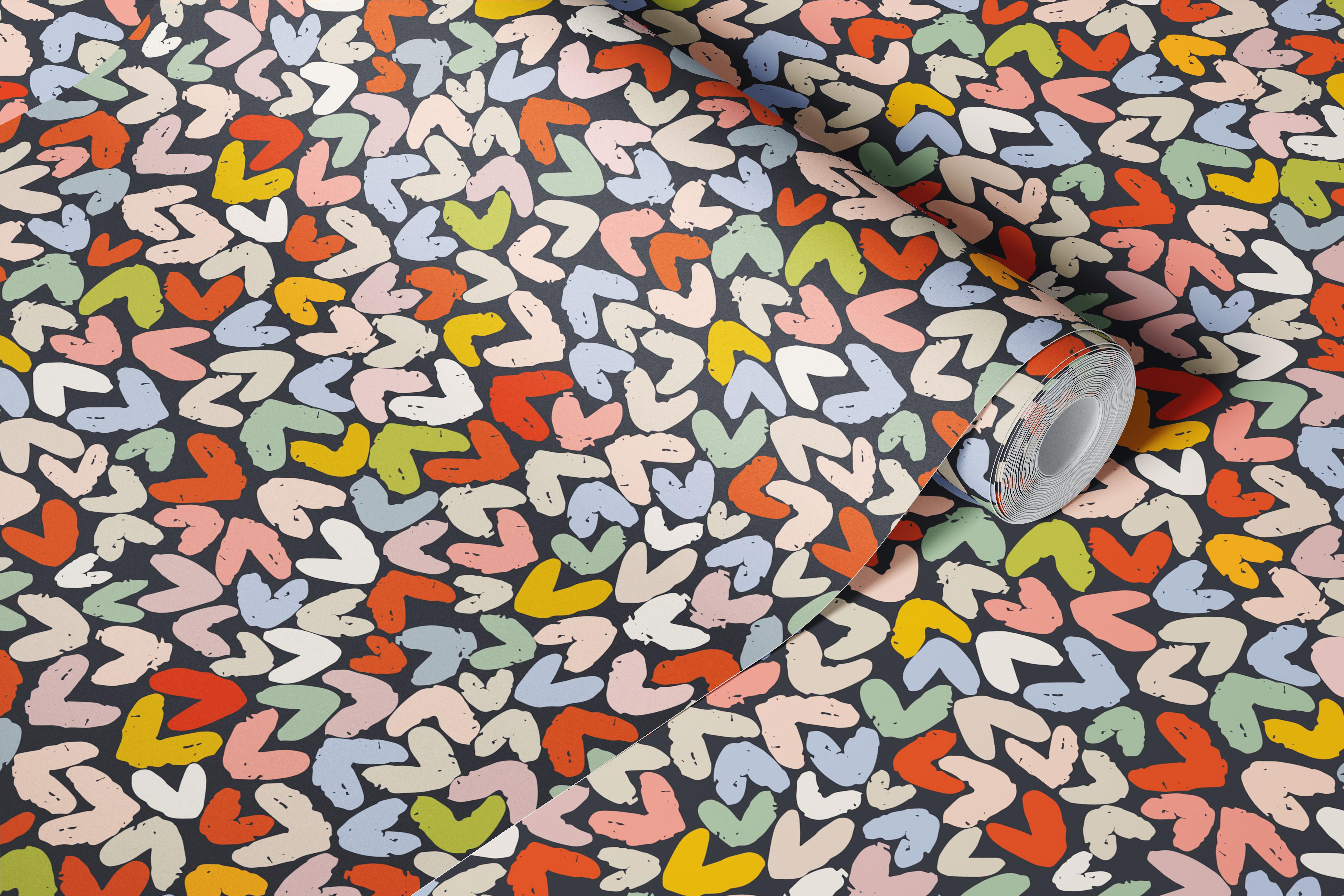 Playful heart collage wallpaper in a room