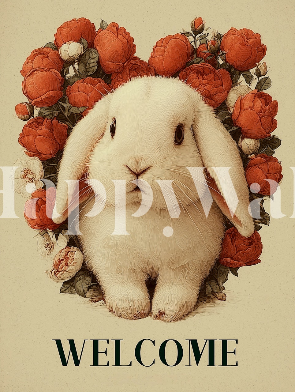 Floral Bunny Welcome diseño de papel pintado