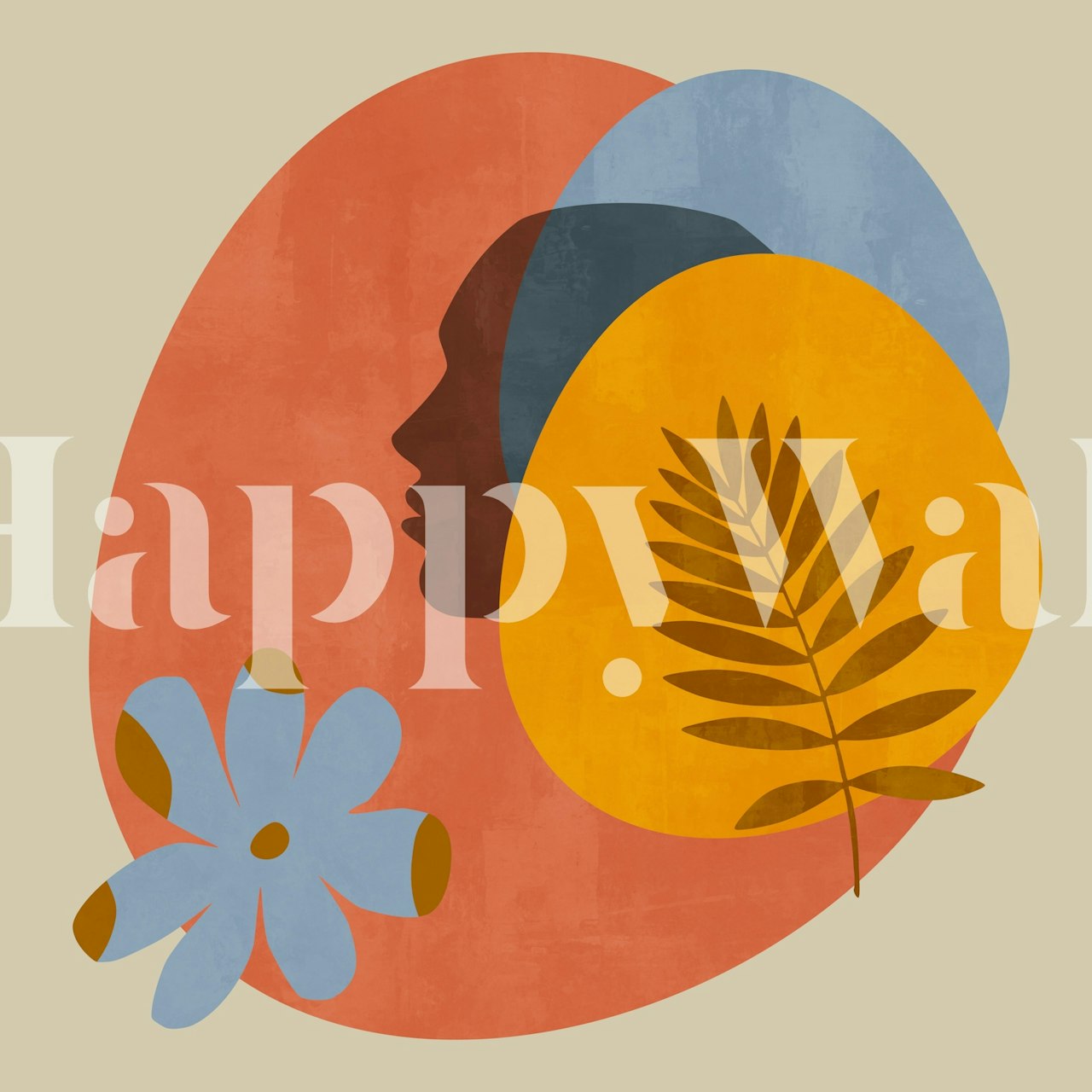 Bold botanical shapes with earthy tones and abstract profiles wallpaper