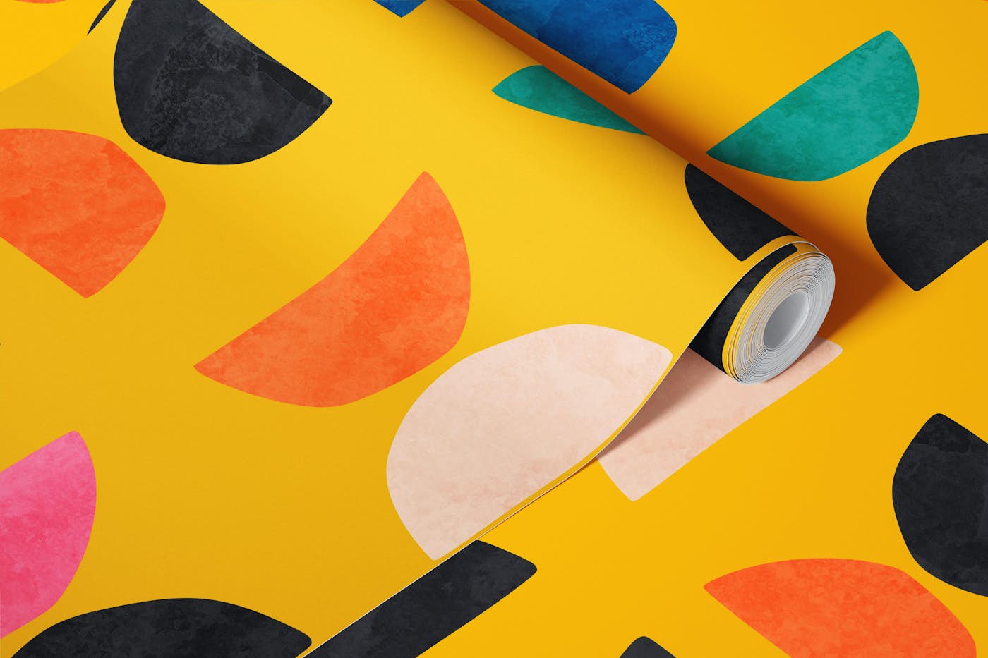 Retro Geometric Delight Yellow wallpaper roll