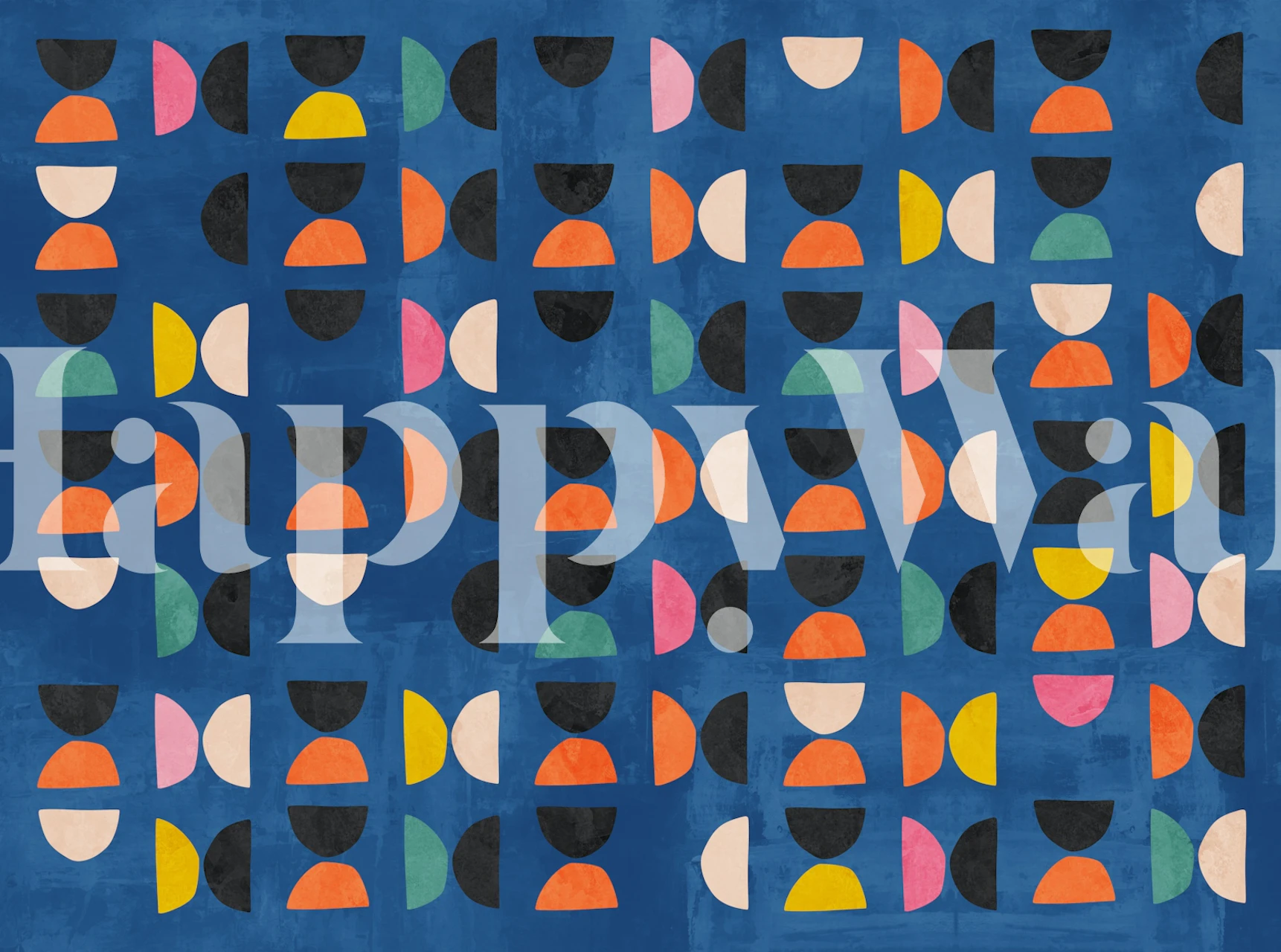 Colorful geometric shapes in blue, orange, pink, and green wallpaper